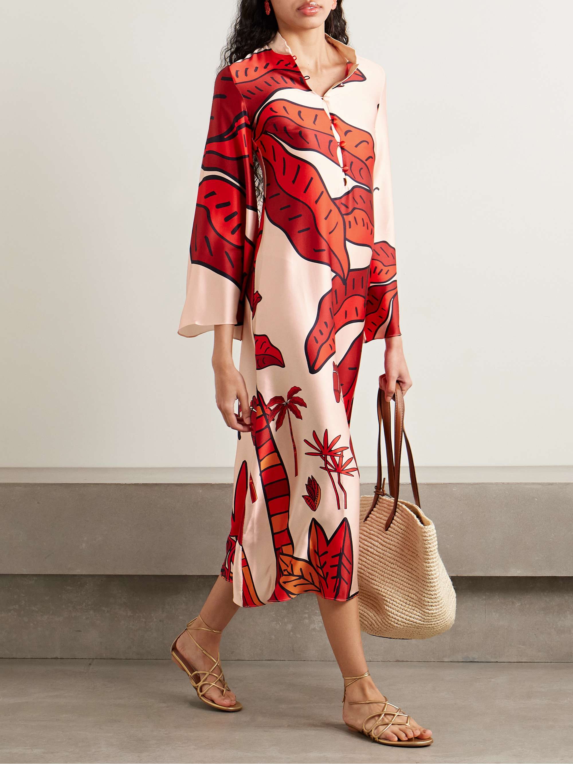 Jane printed silk-blend satin kaftan view