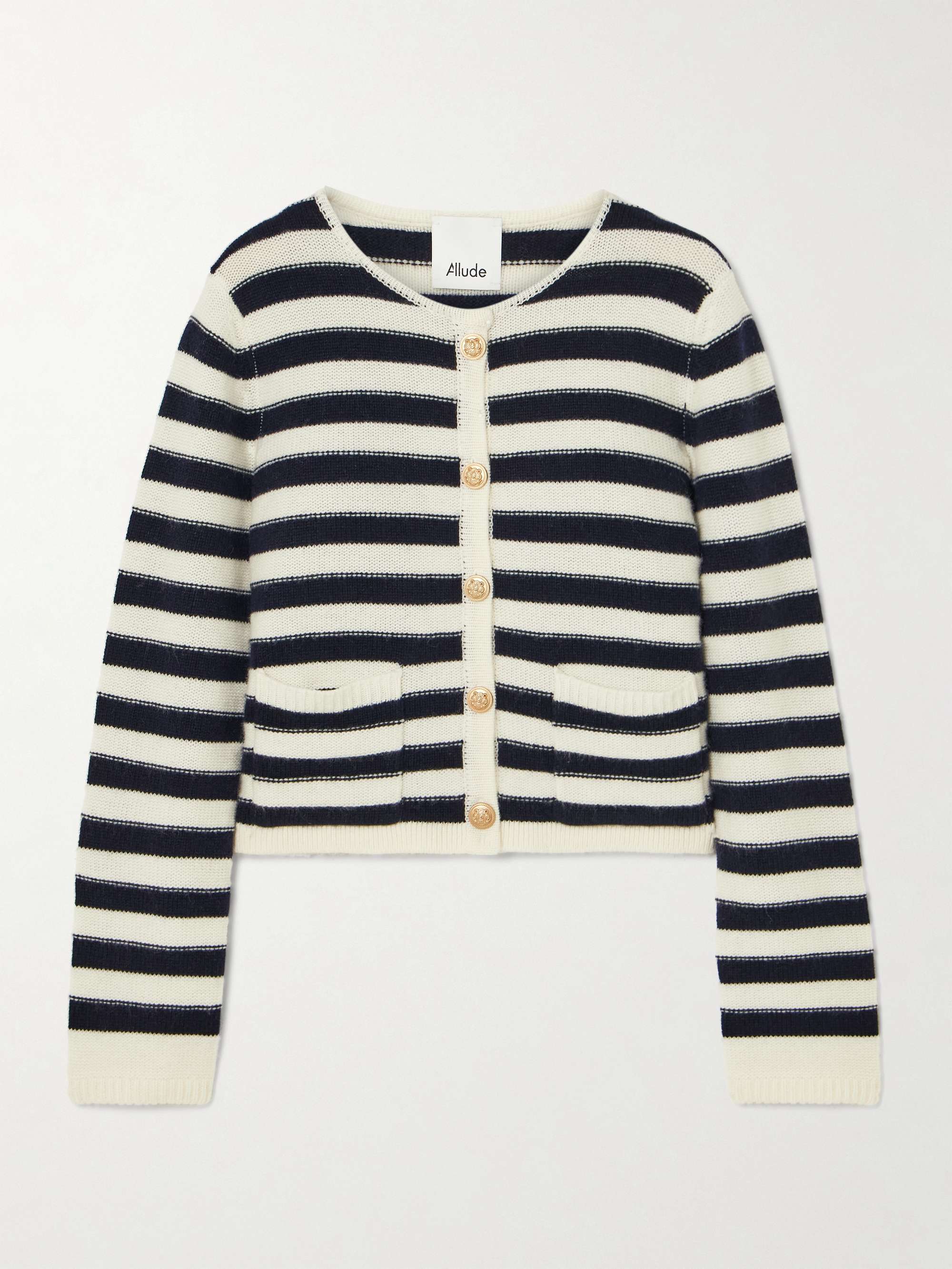 Striped wool and cashmere-blend cardigan view