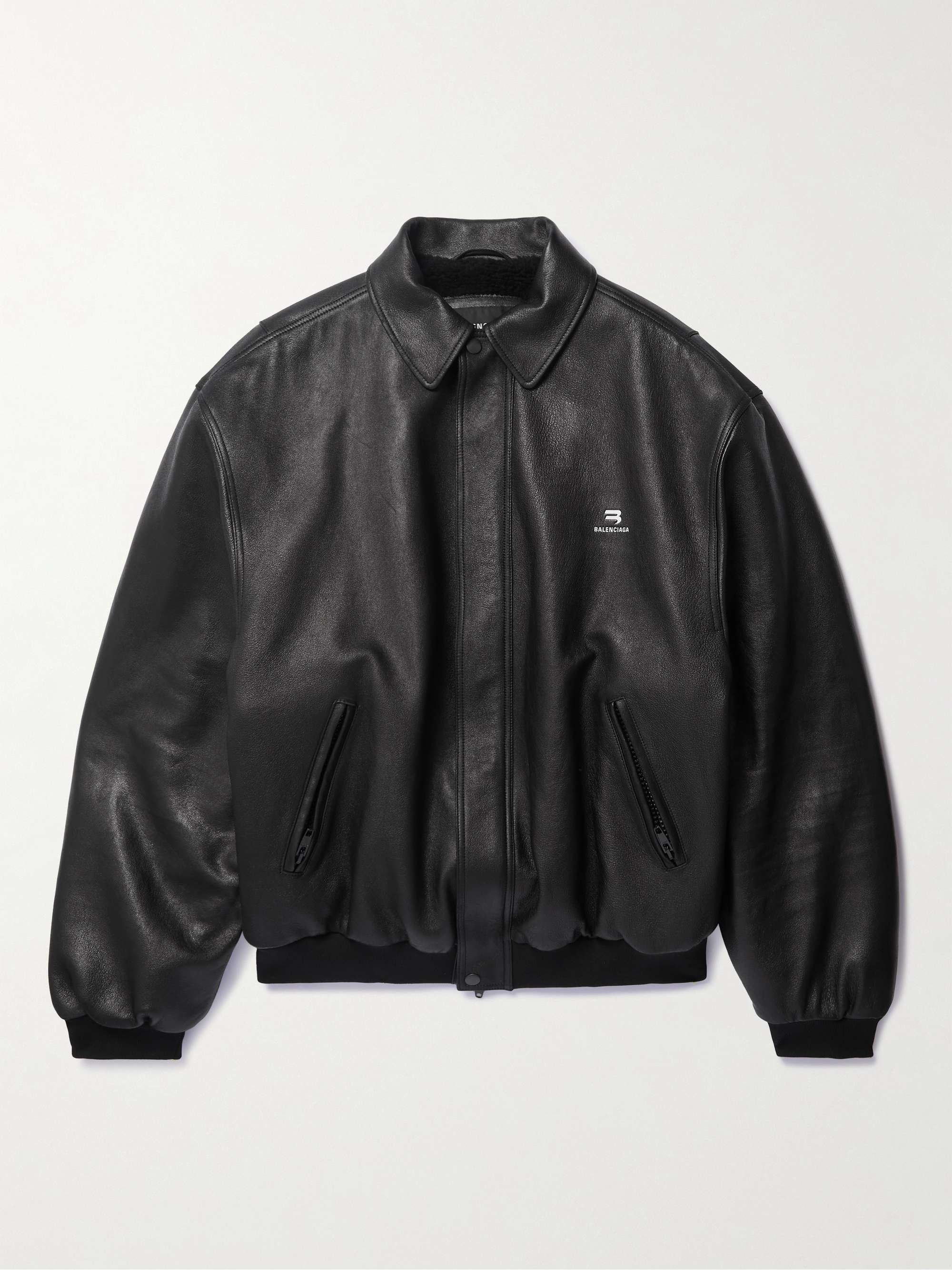 Logo-Embroidered Leather Blouson Jacket view