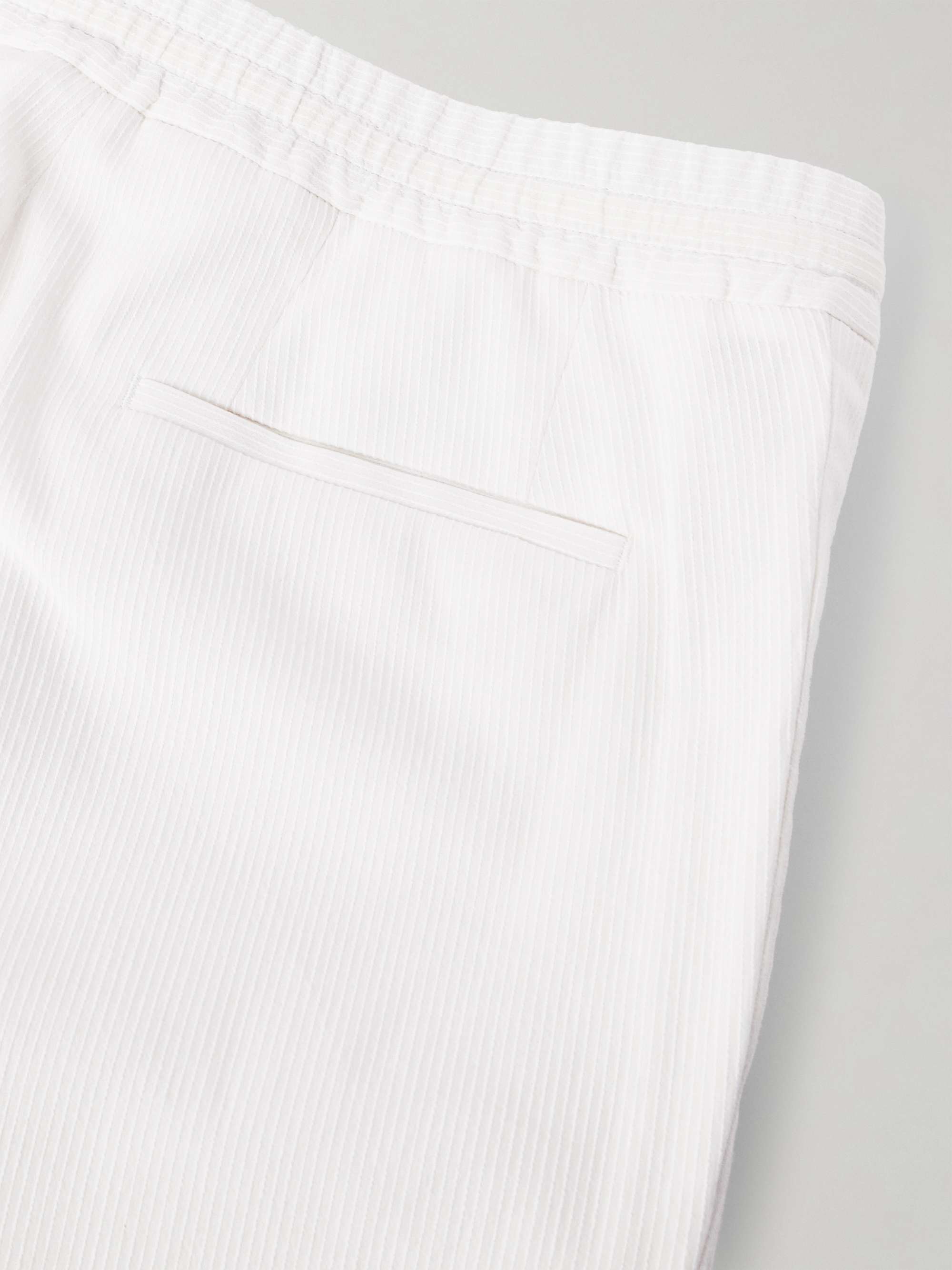 Straight-Leg Pleated Cotton-Blend Seersucker Drawstring Trousers view