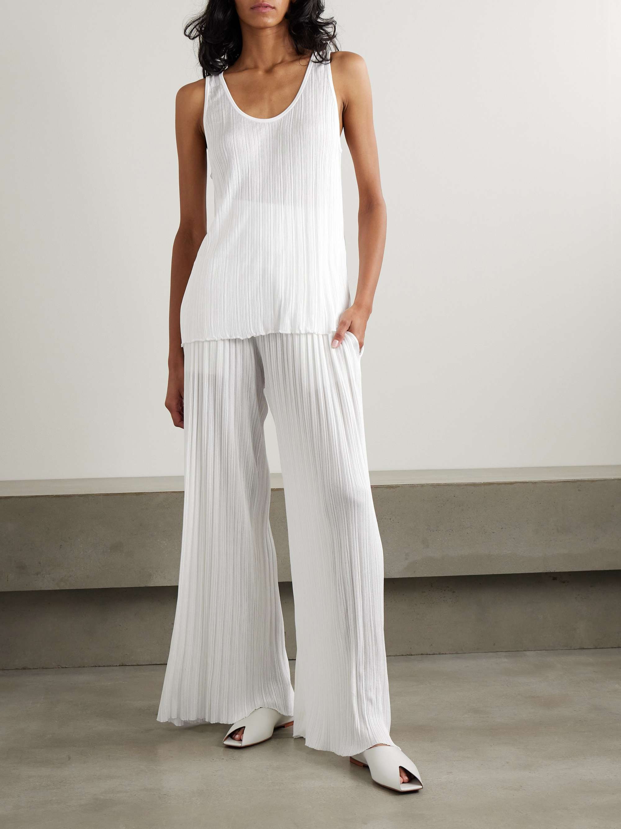 Pleated stretch-knit wide-leg pants view