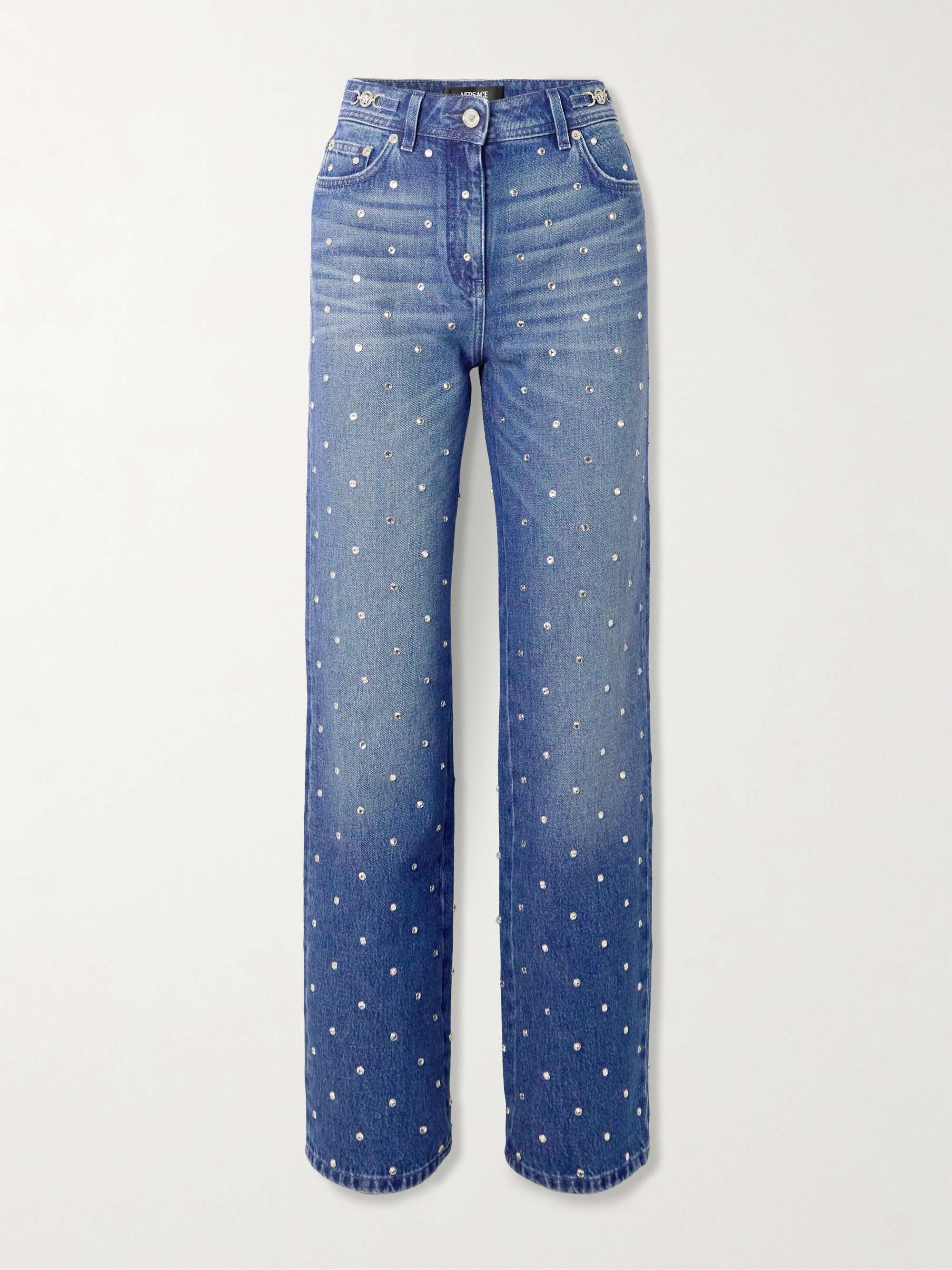 Crystal-embellished mid-rise straight-leg jeans view