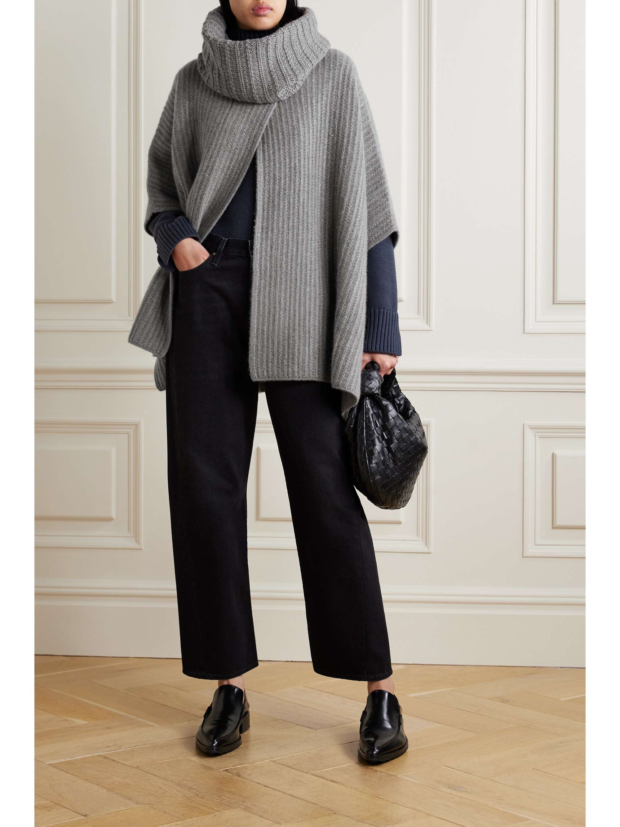 Waipara ribbed-knit turtleneck cashmere cape view