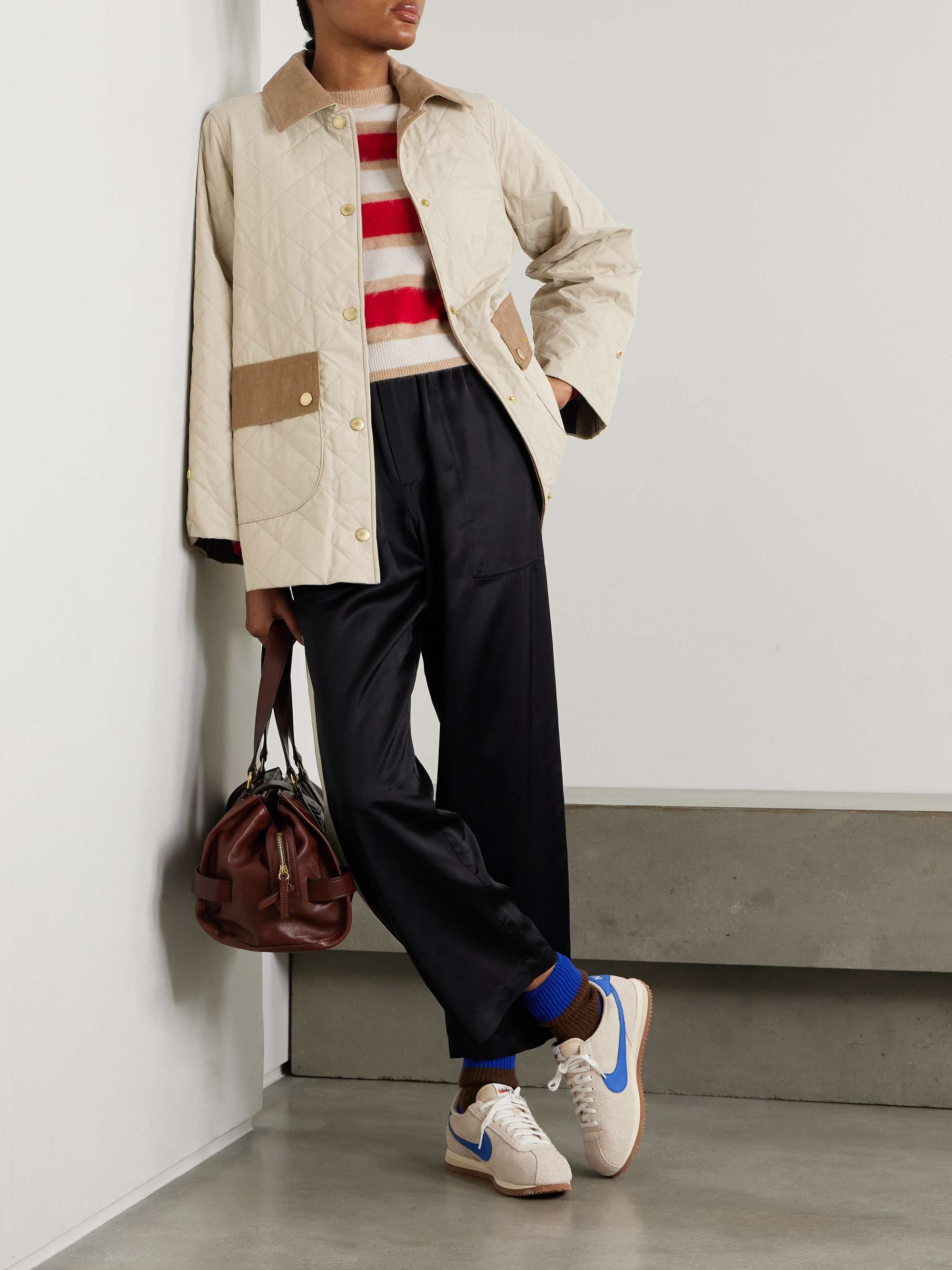 Corinne cotton corduroy-trimmed quilted shell jacket view