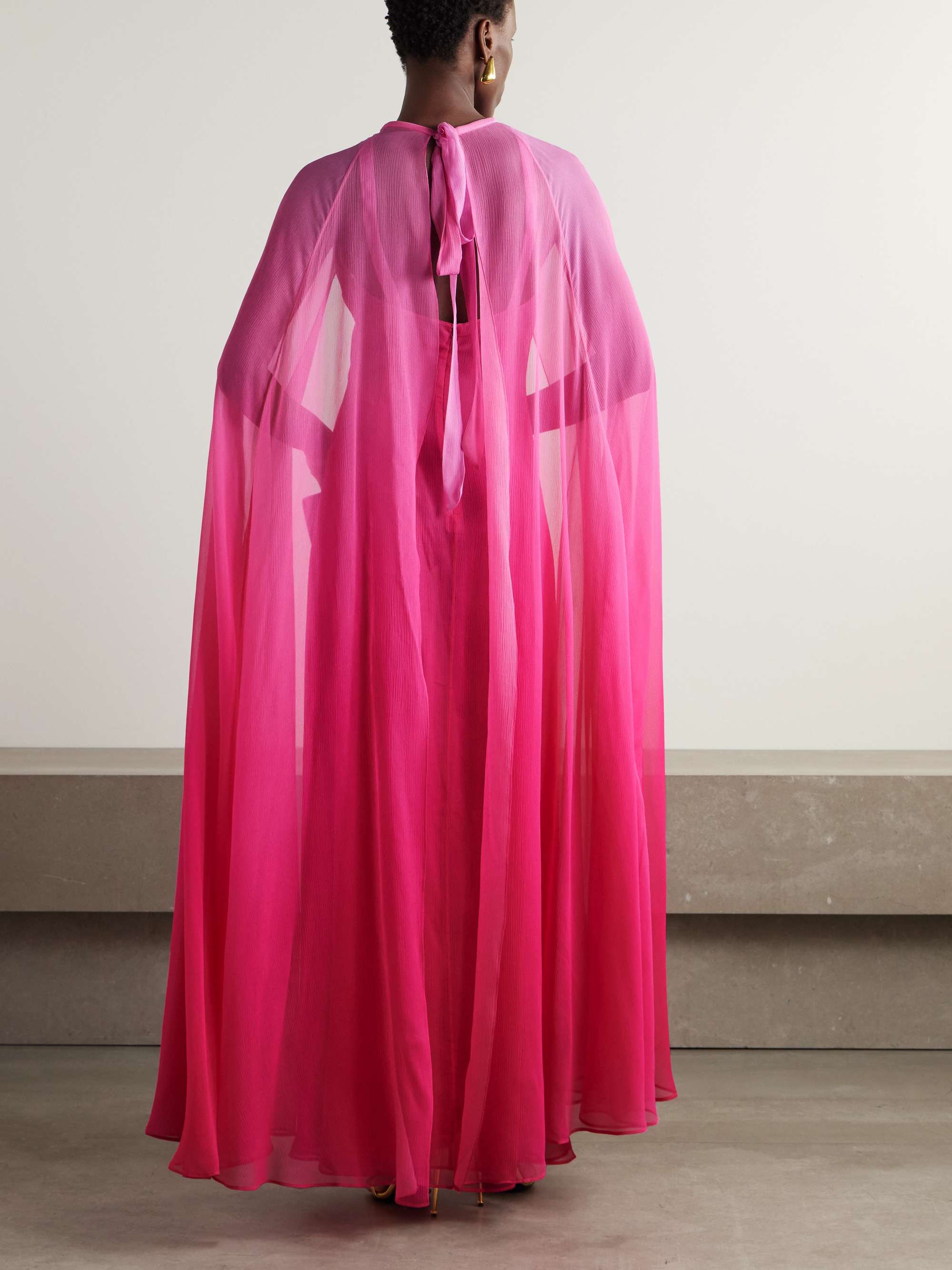 Cape-effect dégradé silk-crepon gown view