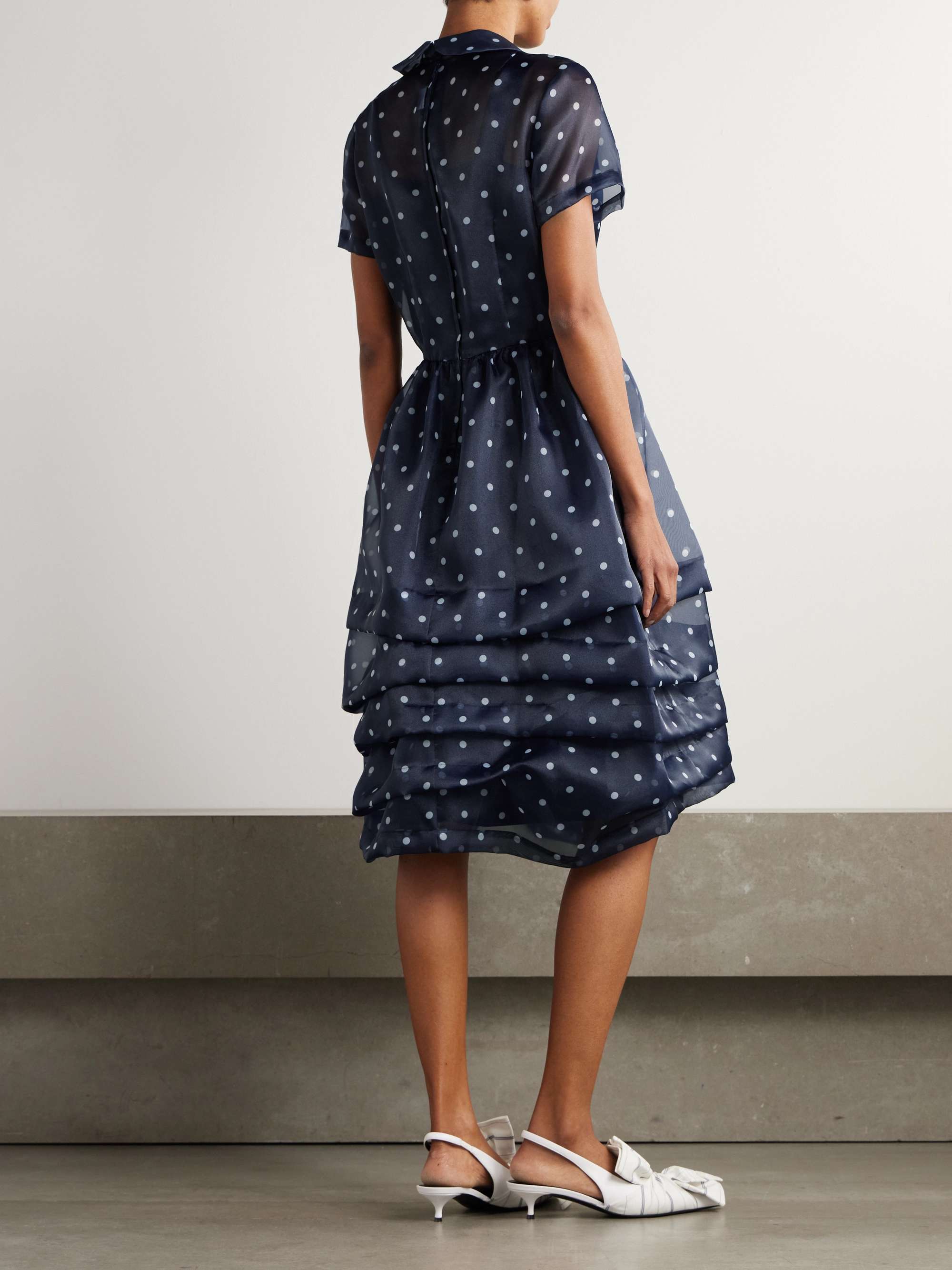 Tiered polka-dot organza midi dress view