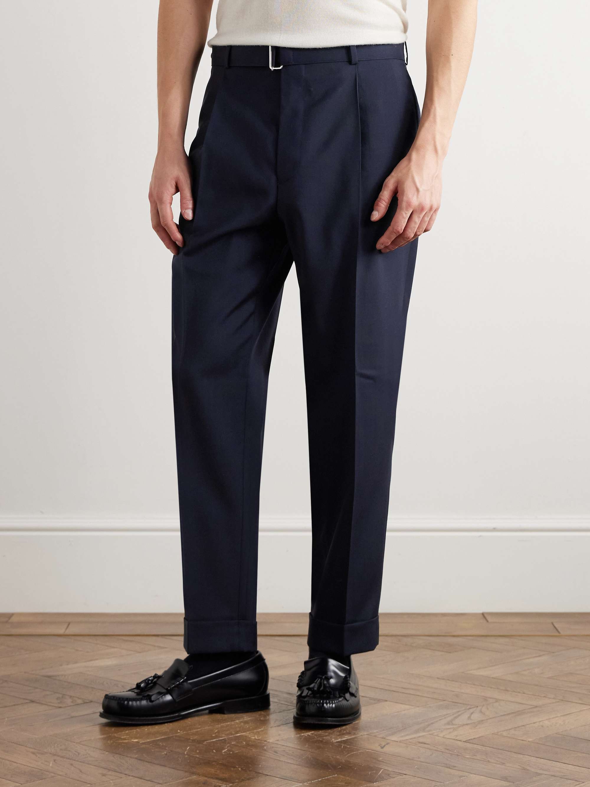 Hugo Straight-Leg Belted Virgin Wool Suit Trousers view