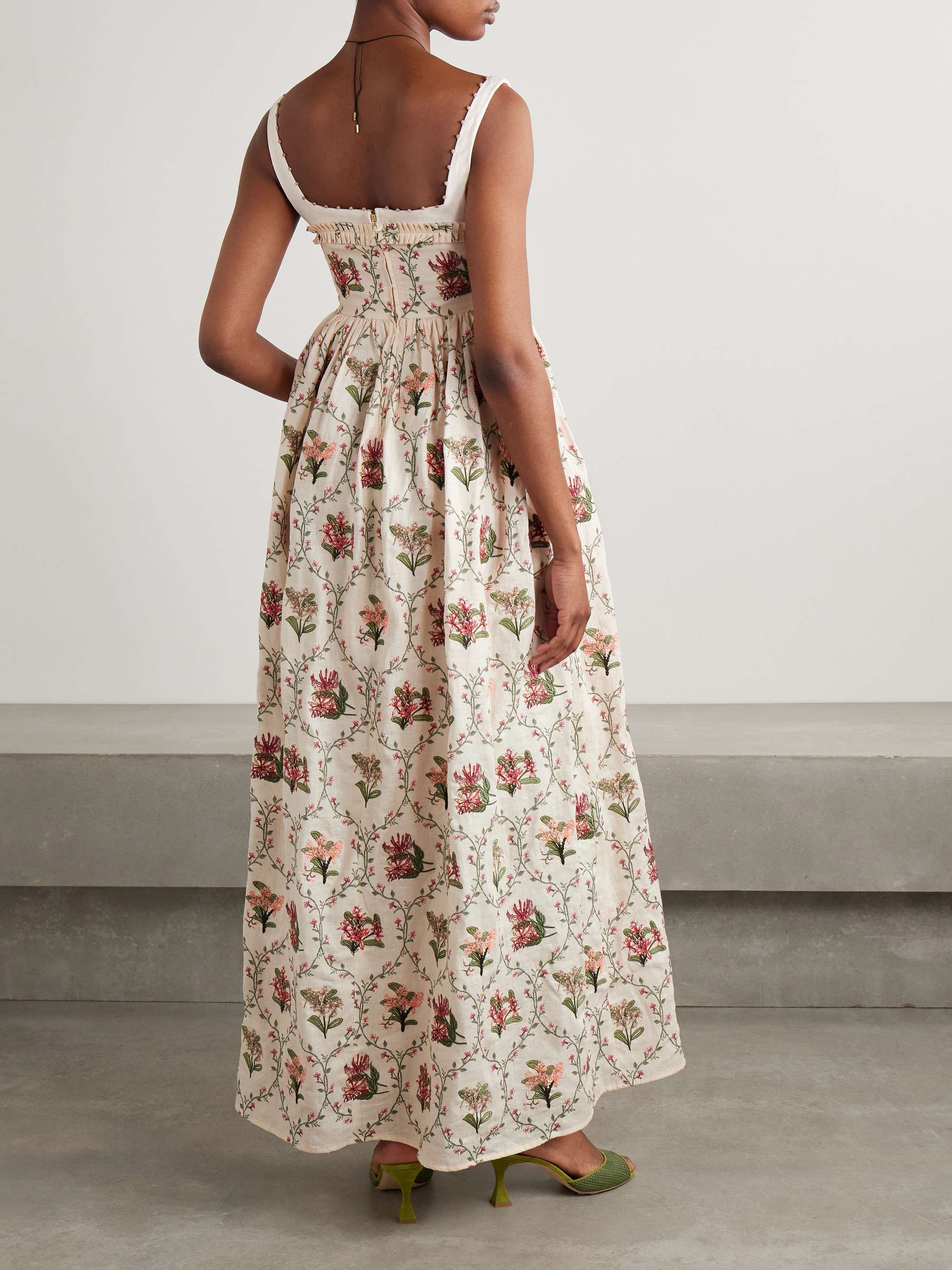 Barbara Orquidea embellished floral-print linen maxi dress view