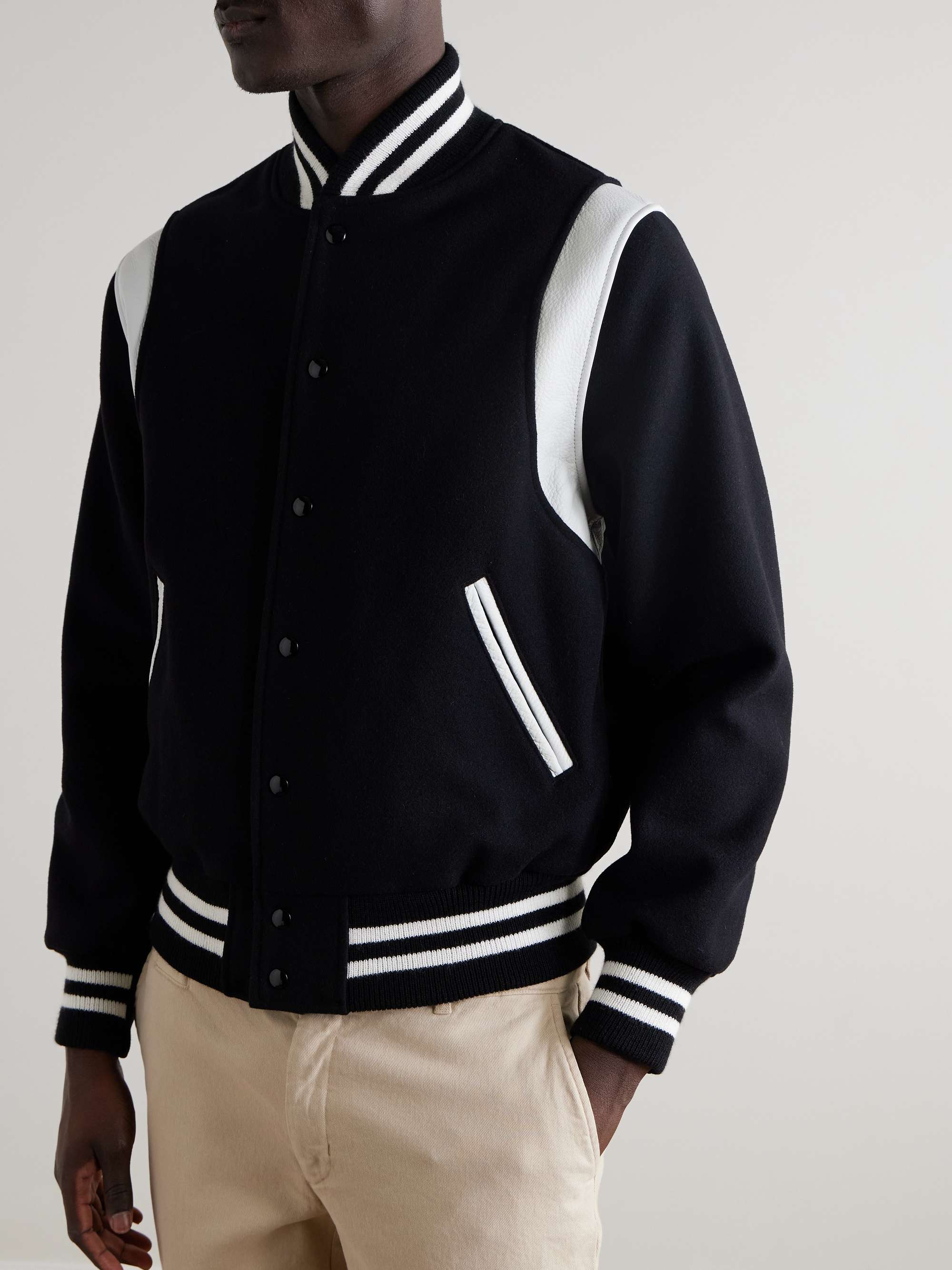 The Hayes Leather-Panelled Wool-Blend Varsity Jacket view