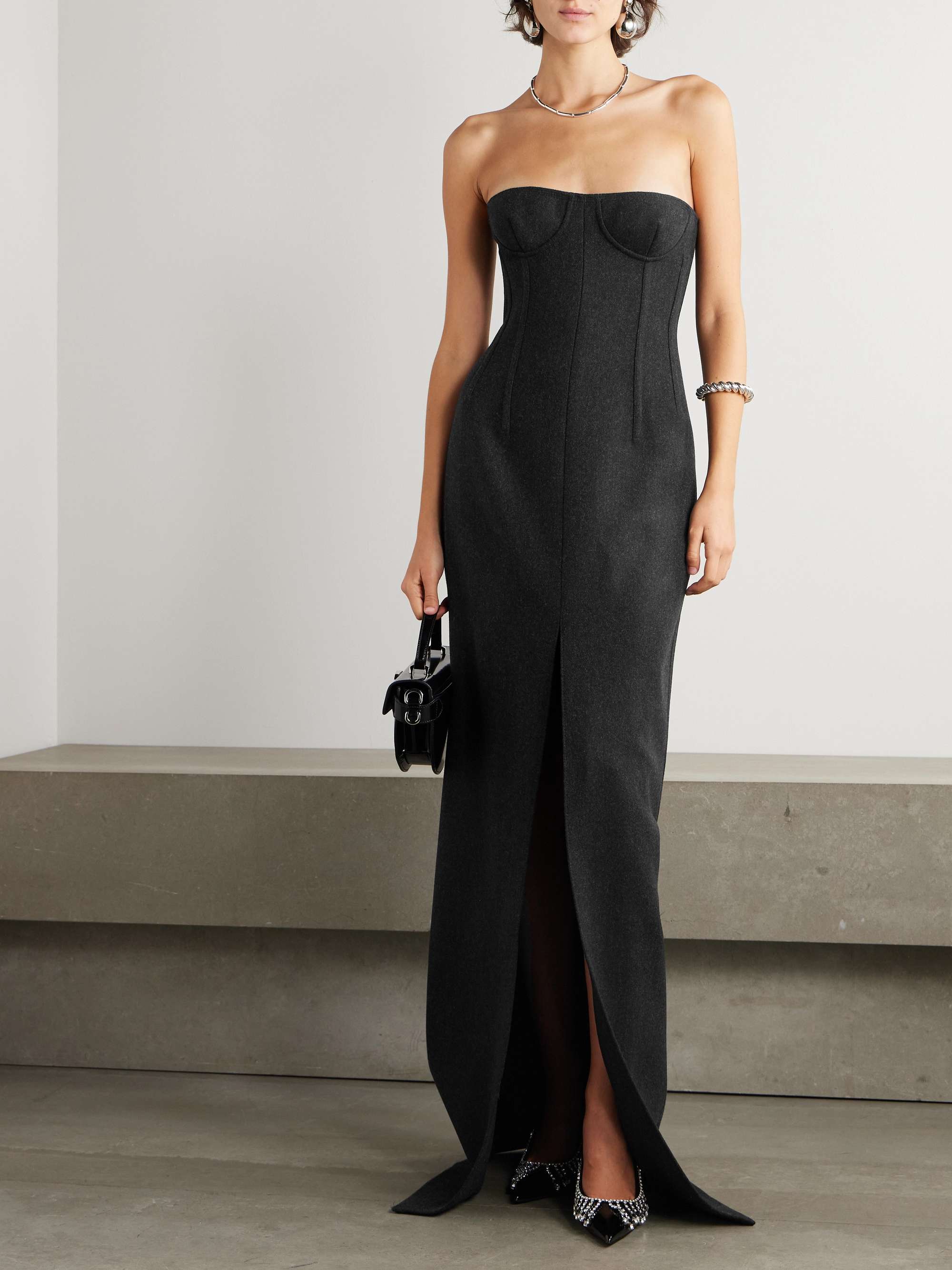 Strapless paneled wool maxi dress view