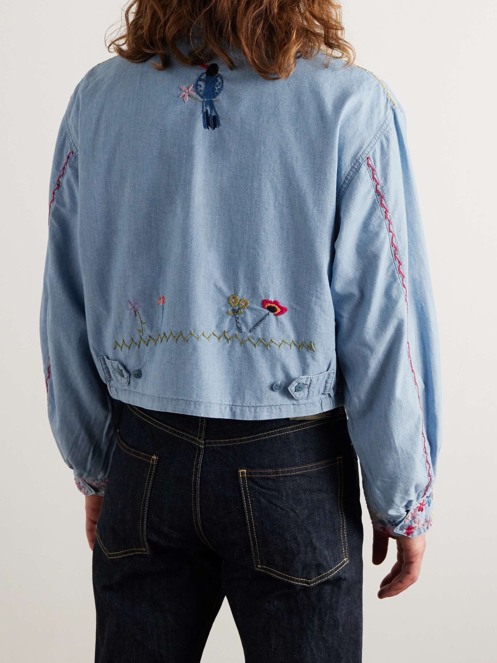 Drizzler Cropped Embroidered Cotton-Chambray Jacket view