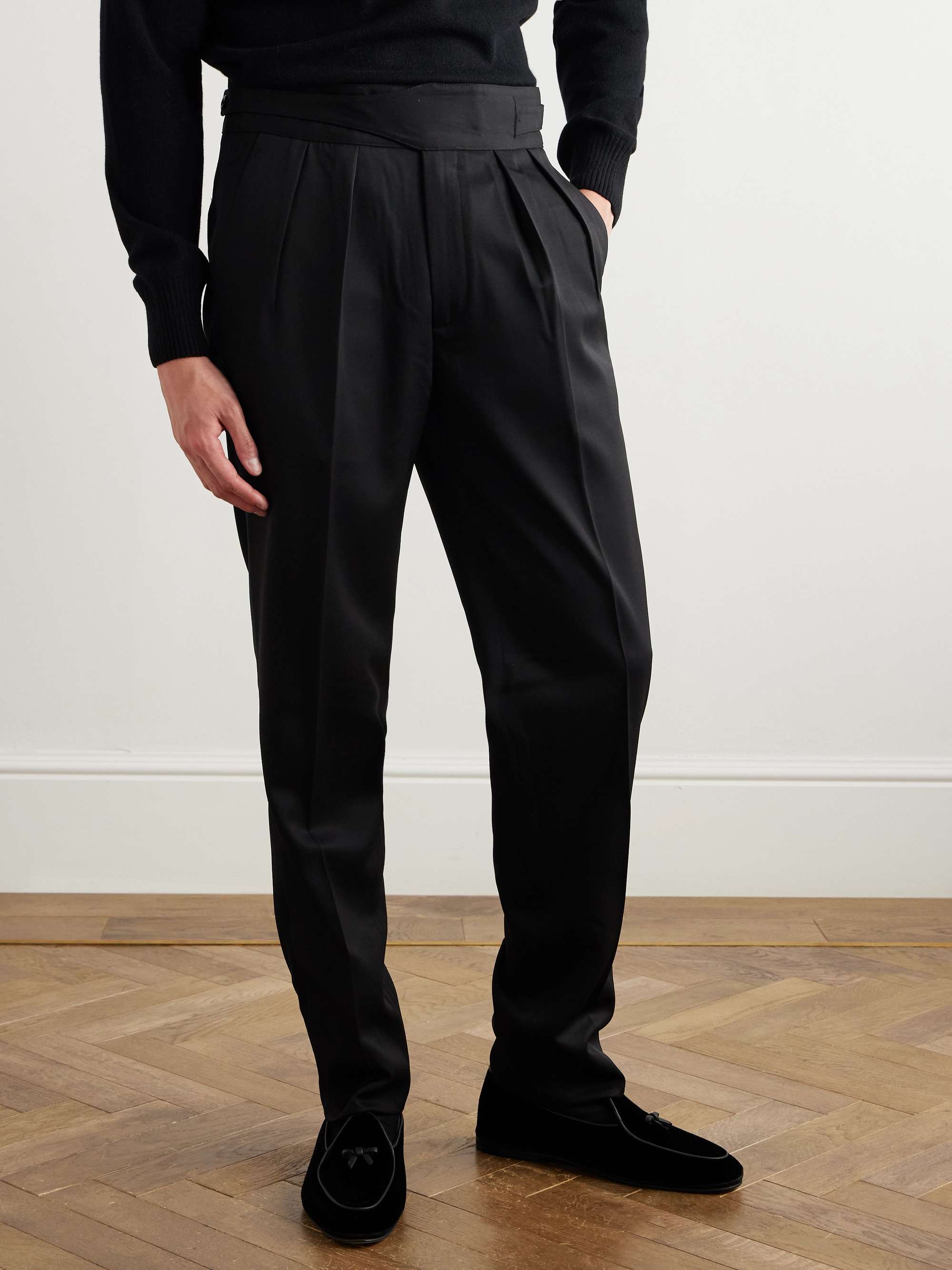 Manny Straight-Leg Pleated Wool Tuxedo Trousers view