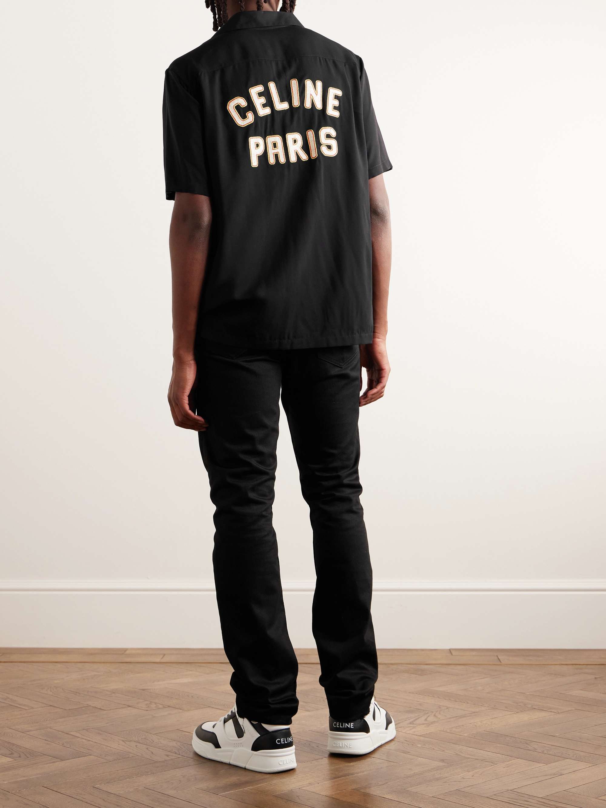 Convertible-Collar Logo-Appliquéd Matte-Satin Shirt view