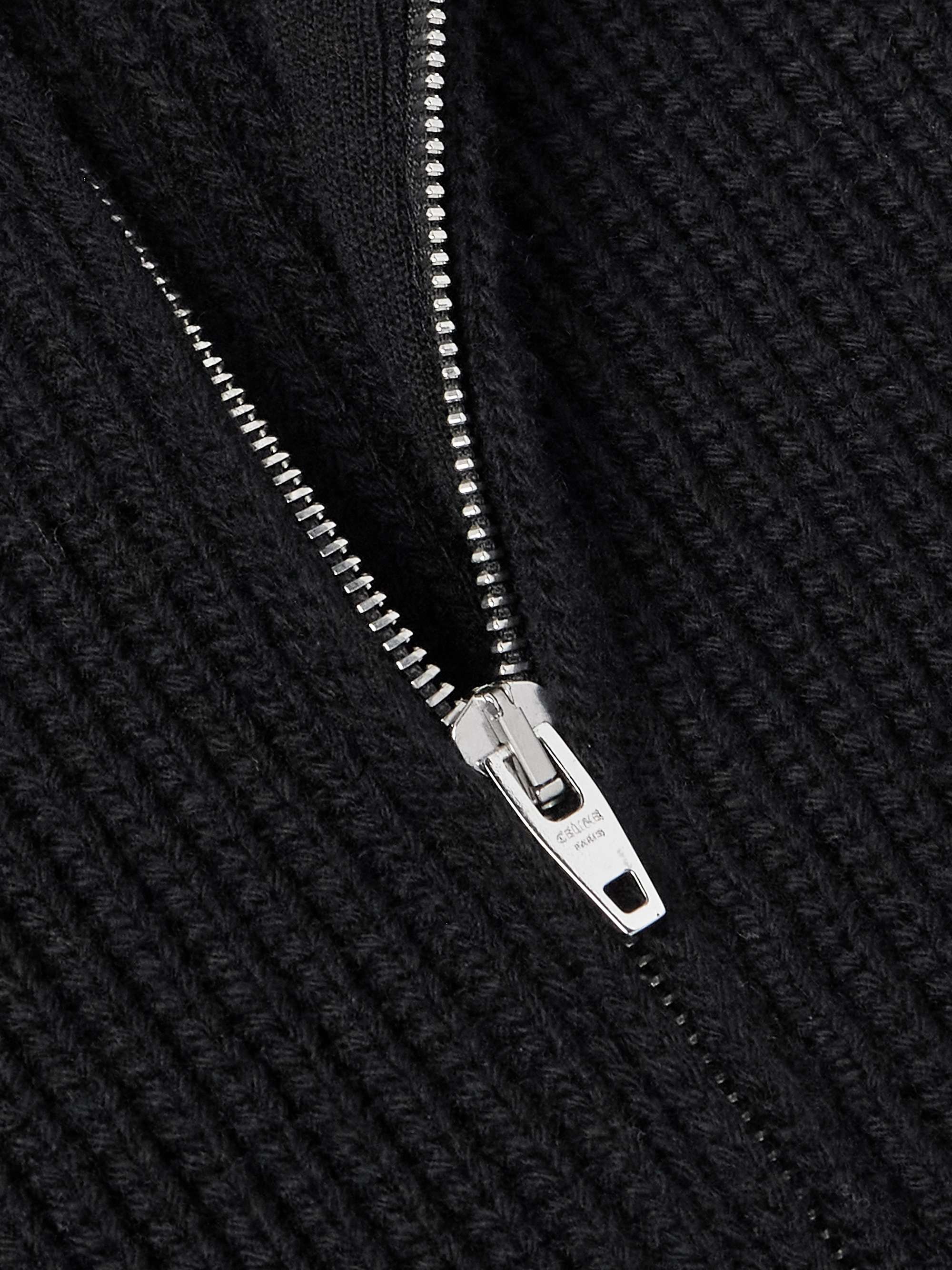 Logo-Embroidered Ribbed Wool Zip-Up Cardigan view