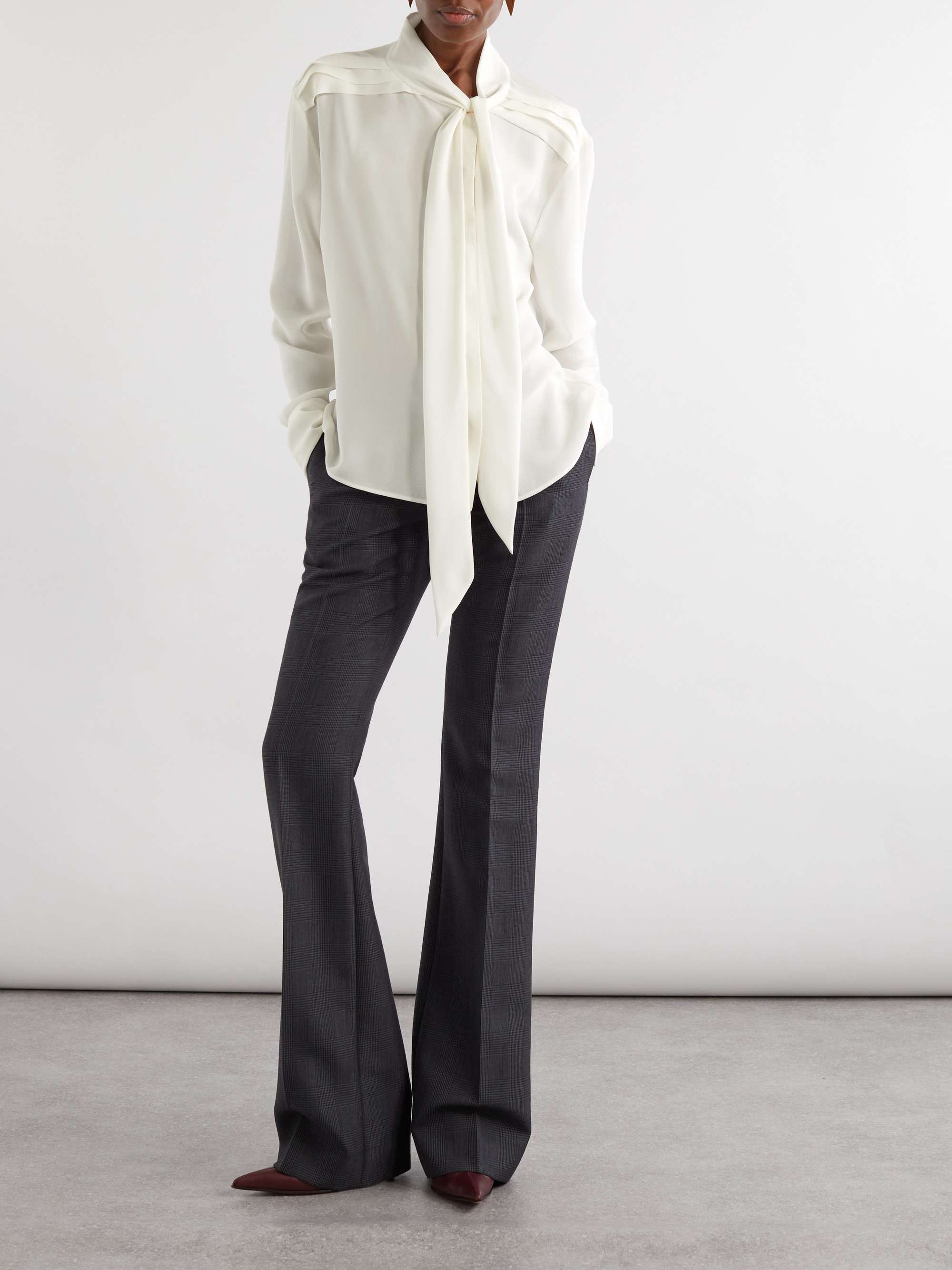 Pussy-bow pintucked silk-crepe blouse view