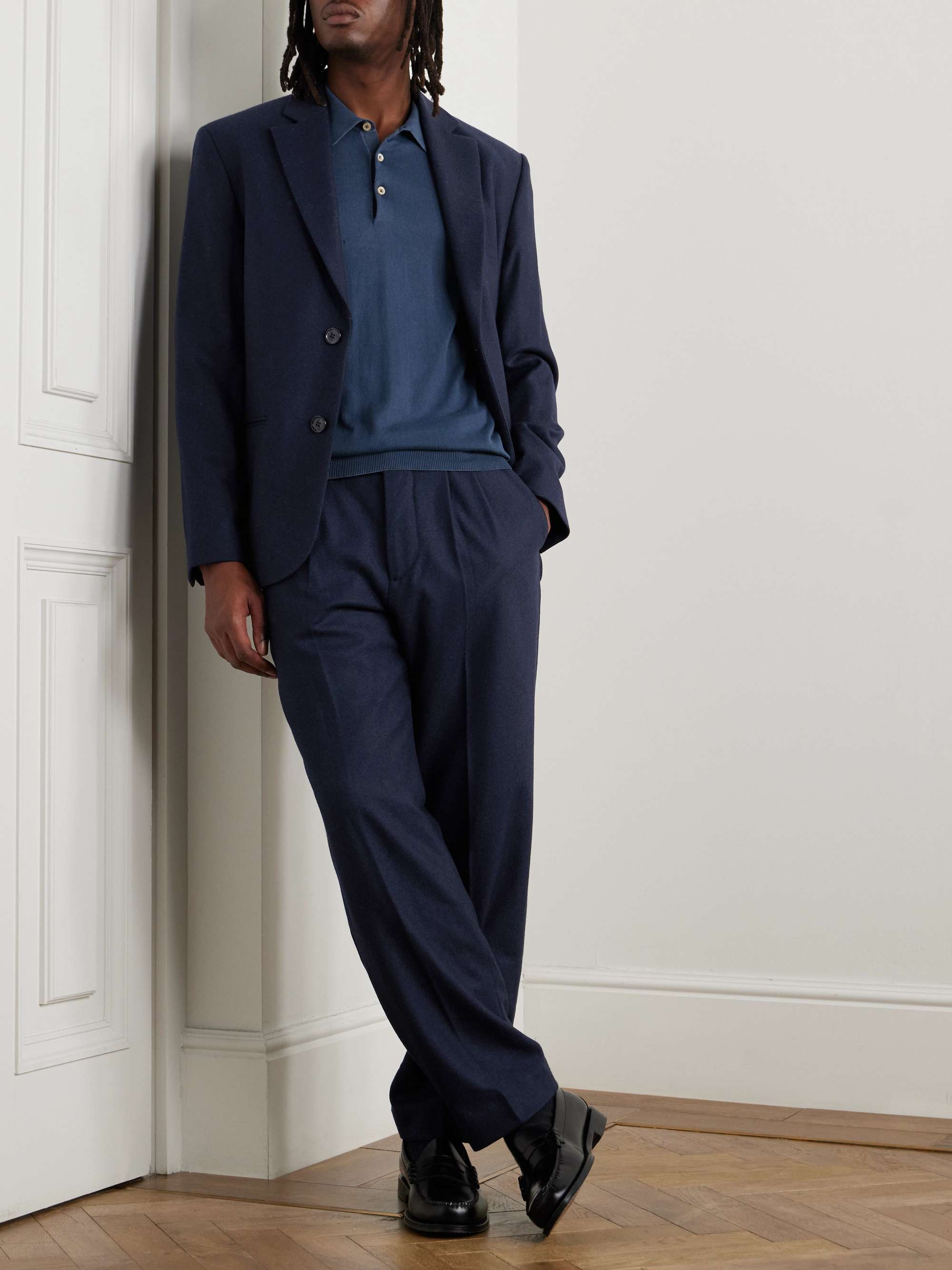 Fritz 1091 Straight-Leg Pleated Brushed-Twill Suit Trousers view