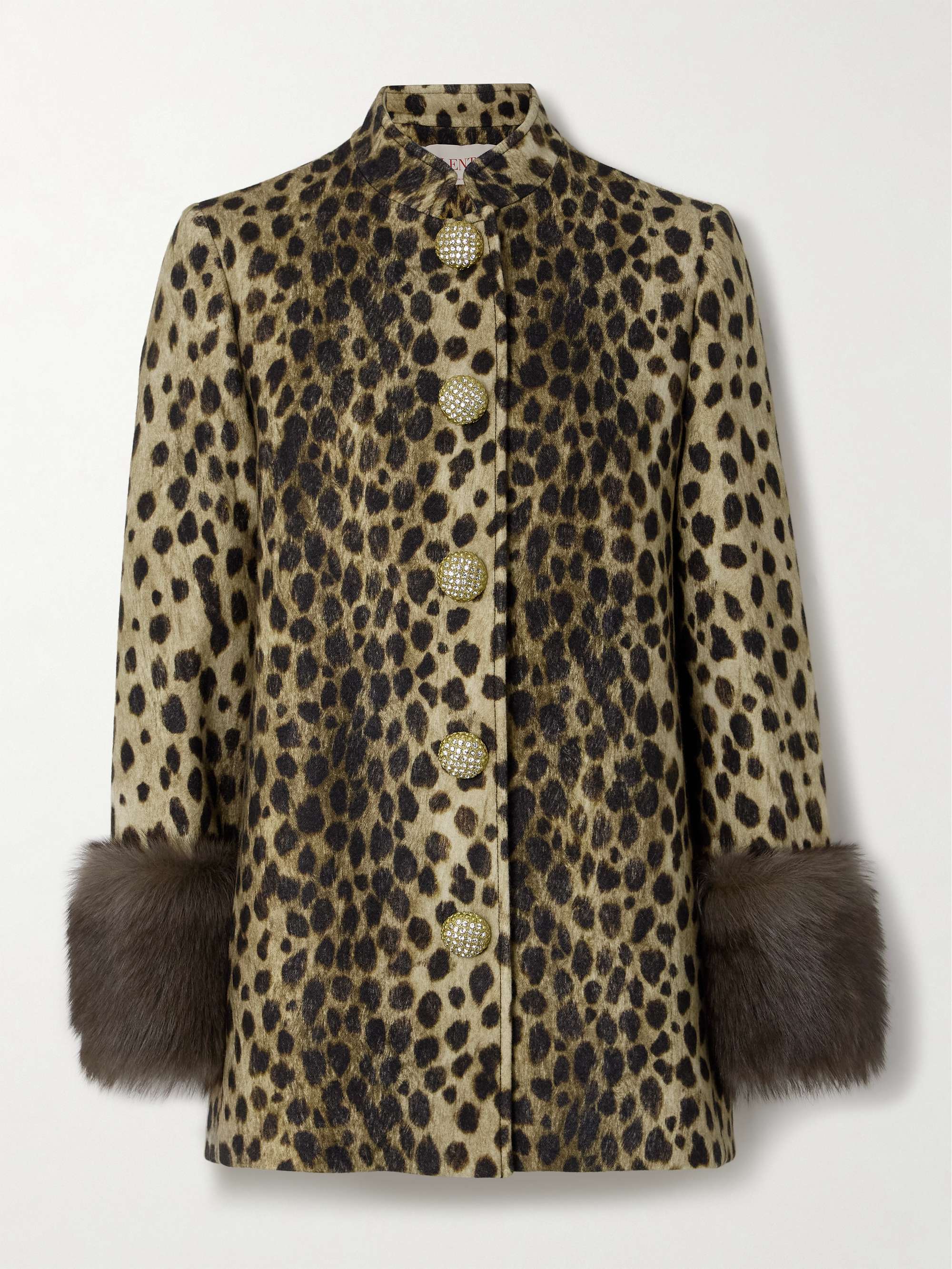 Leopard-print plush-trimmed wool-felt jacket view