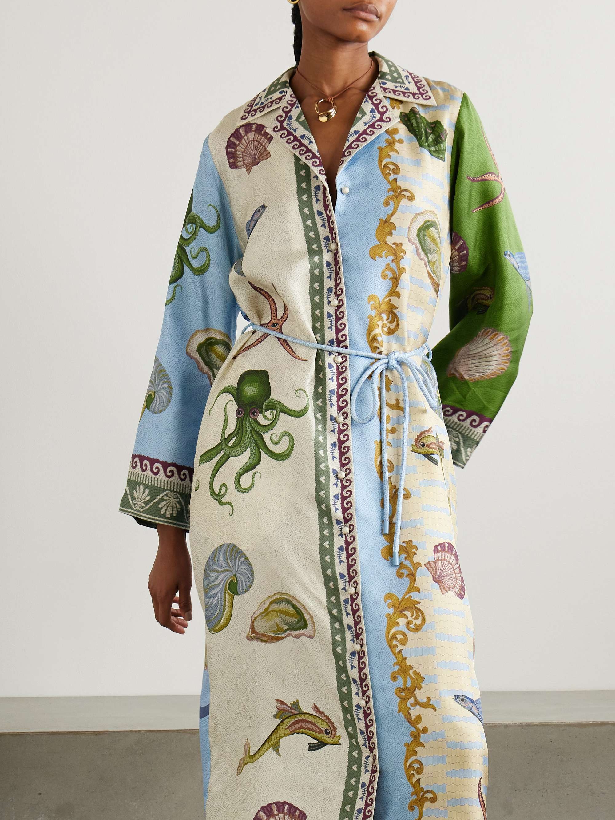 + Sam Pauletto Bath House belted printed silk-twill midi shirt dress view