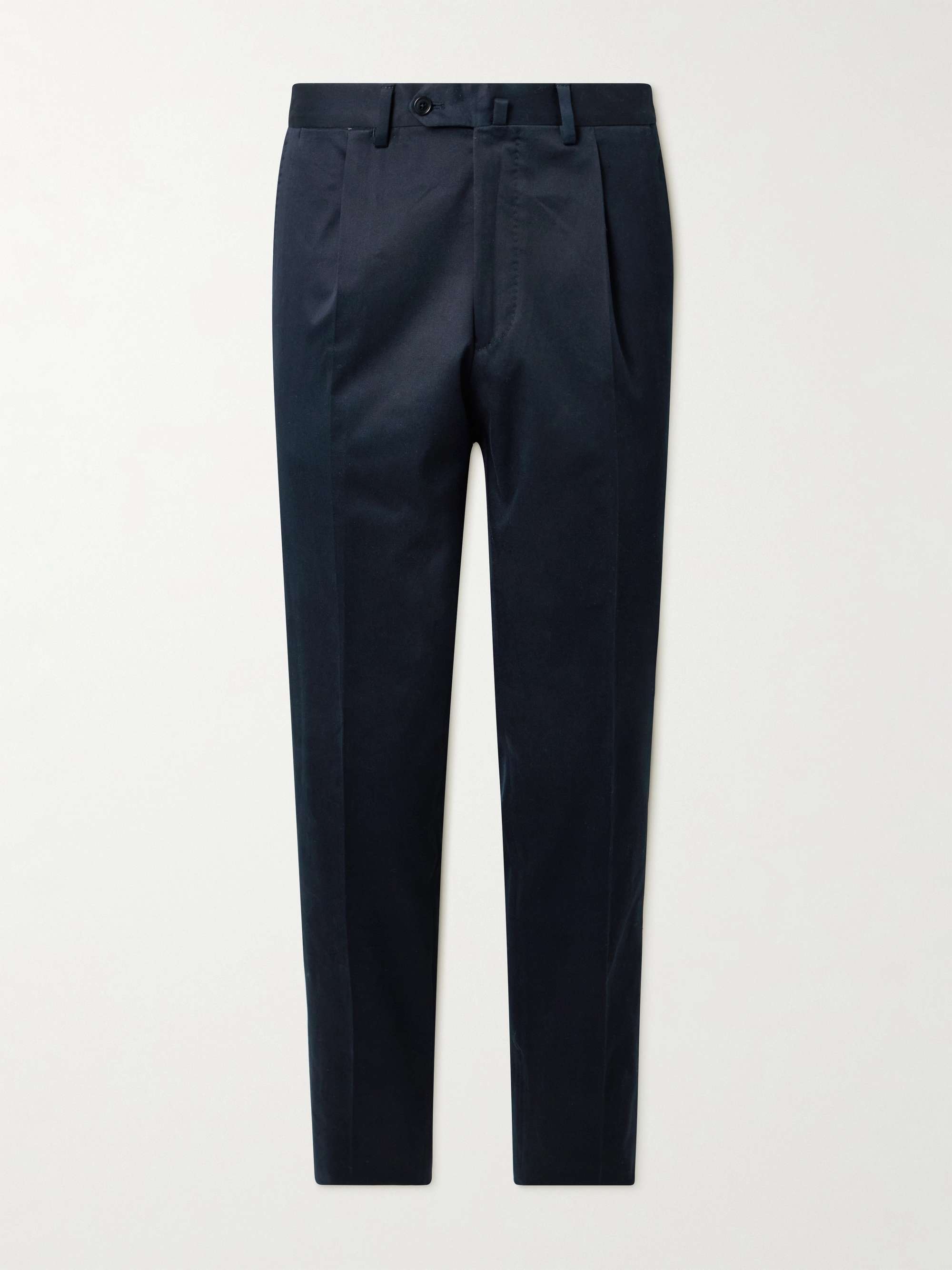 Straight-Leg Pleated Stretch Cotton-Twill Trousers view