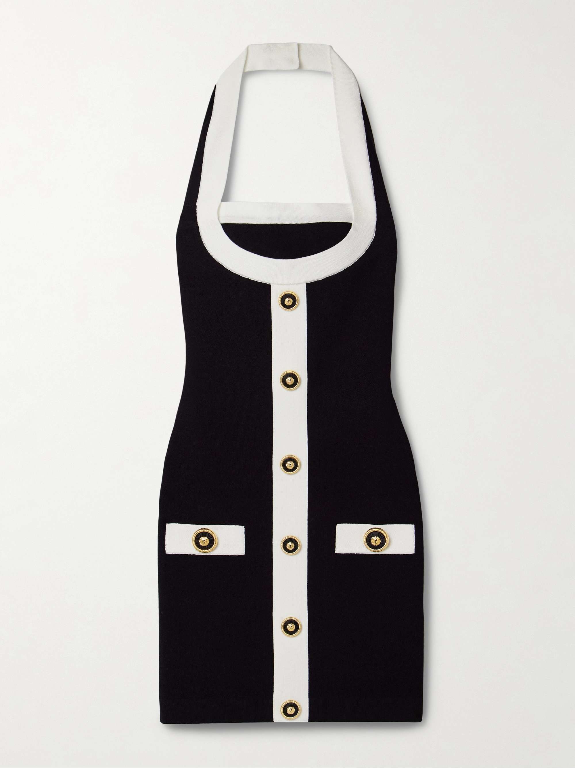 Button-embellished knitted halterneck mini dress view