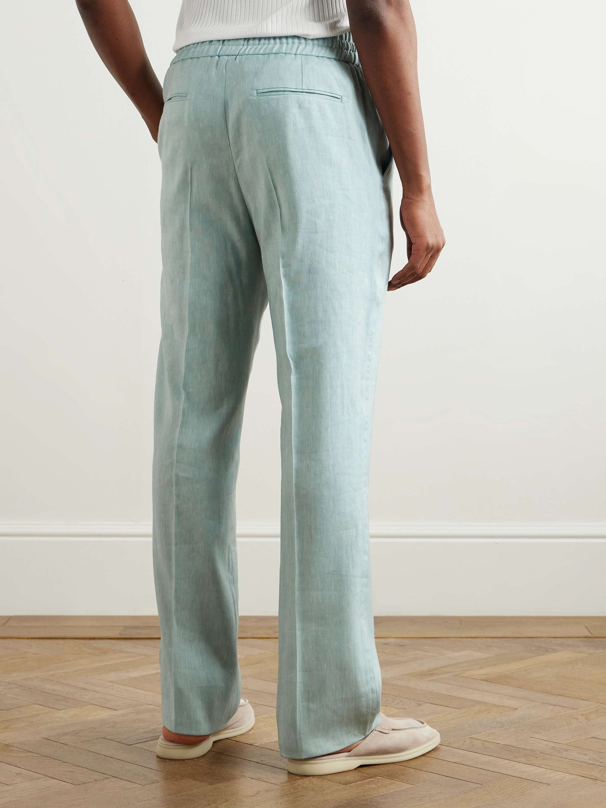 Asolo Straight-Leg Herringbone Linen, Wool and Silk-Blend Suit Trousers view