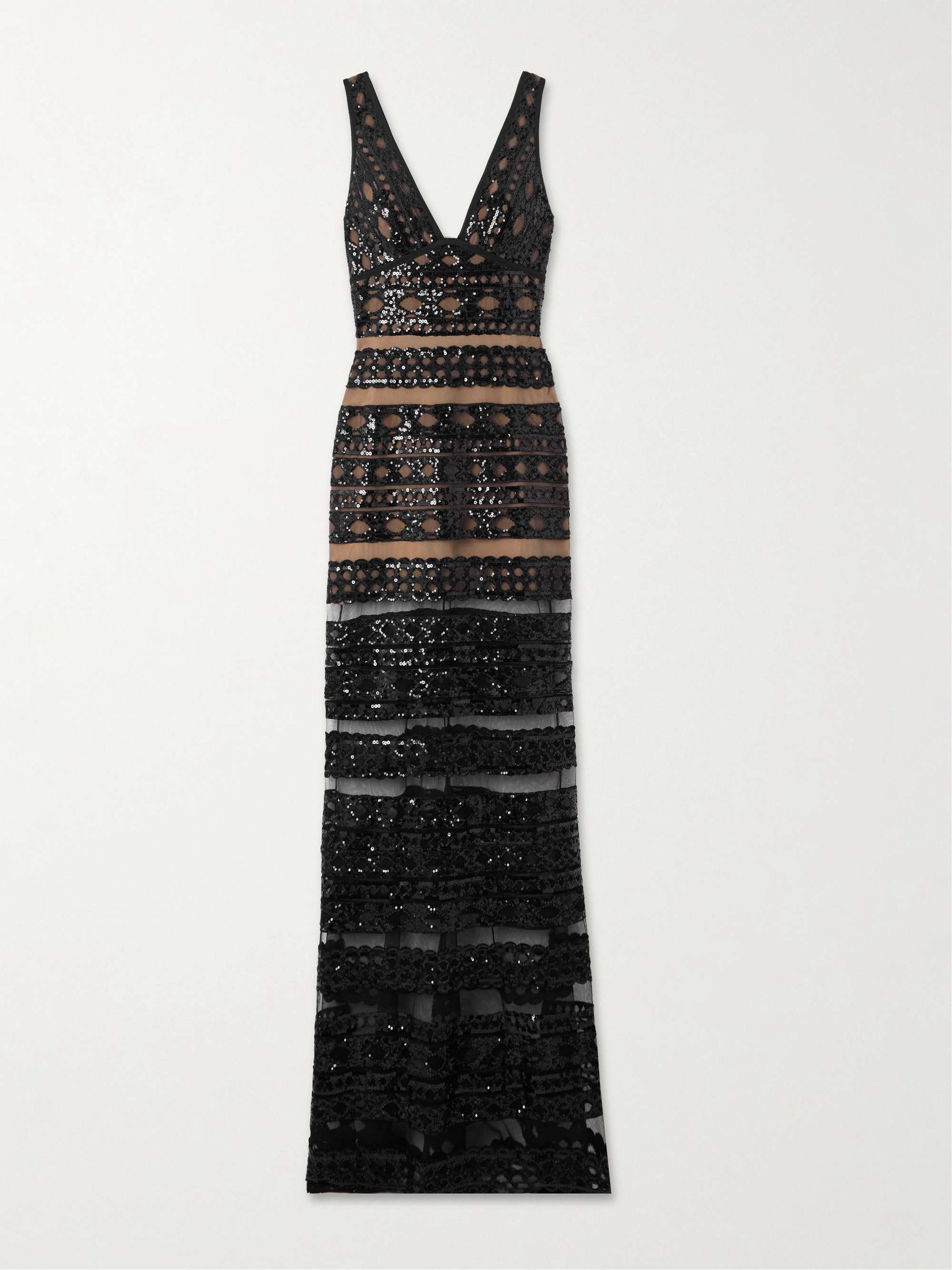 Sequined lace-trimmed tulle gown view