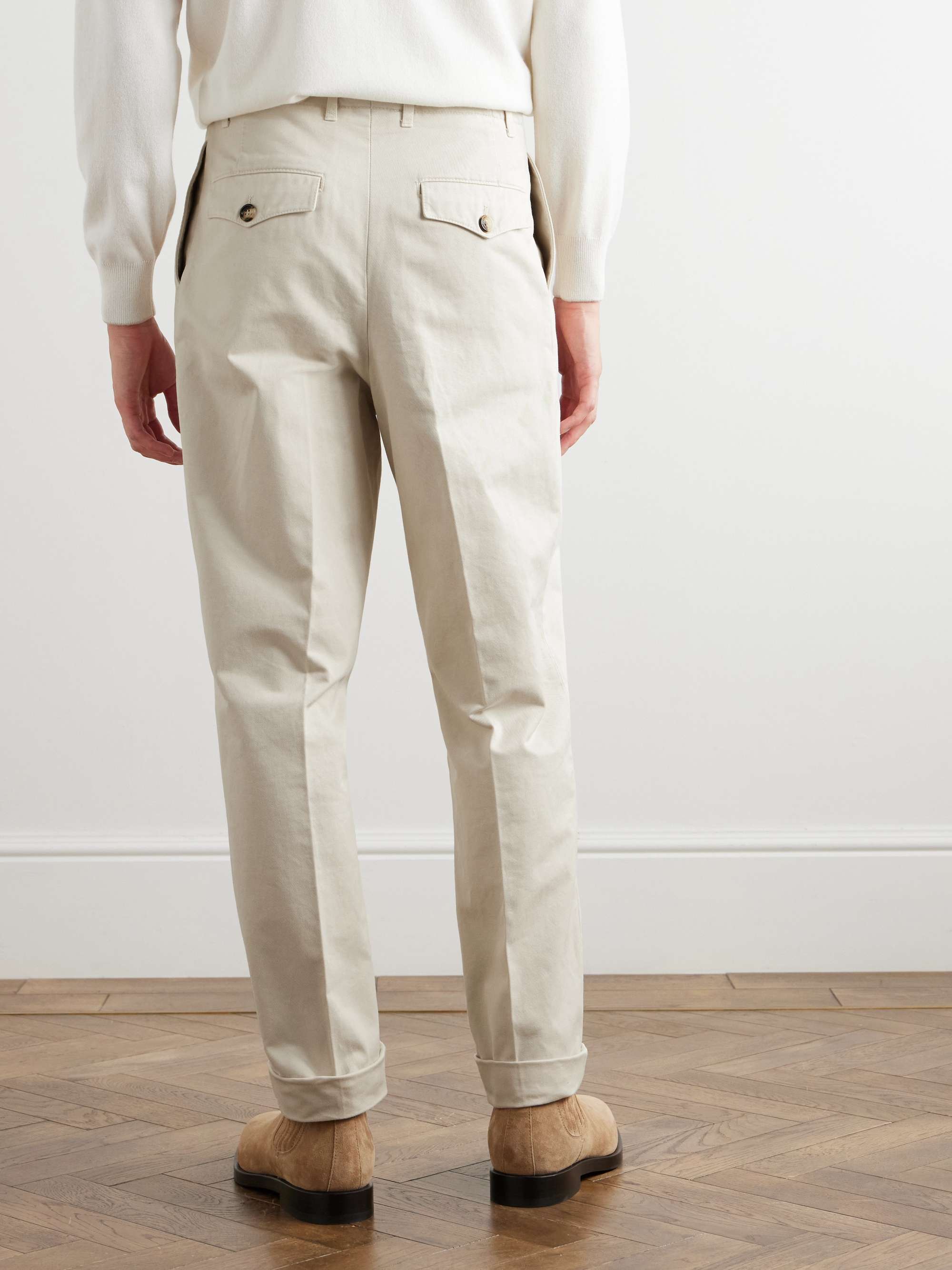 Tapered Pleated Cotton-Gabardine Trousers view