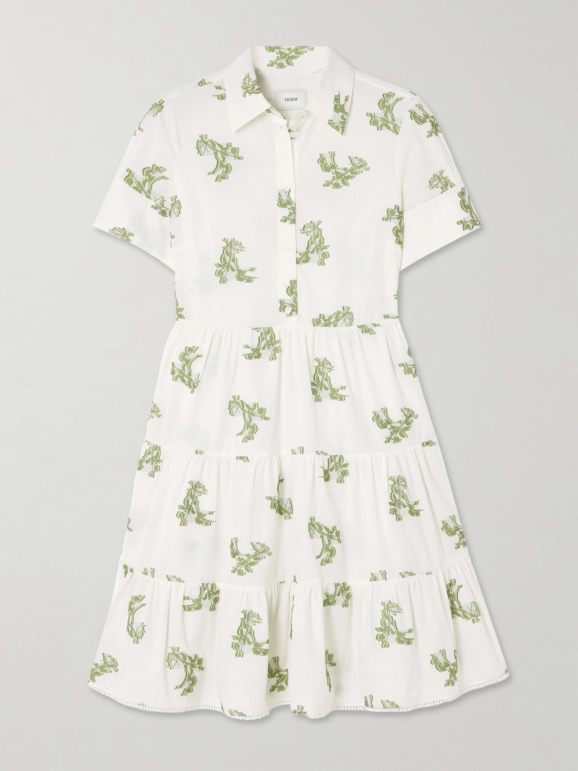 Embroidered gathered fil coupé cotton mini dress view