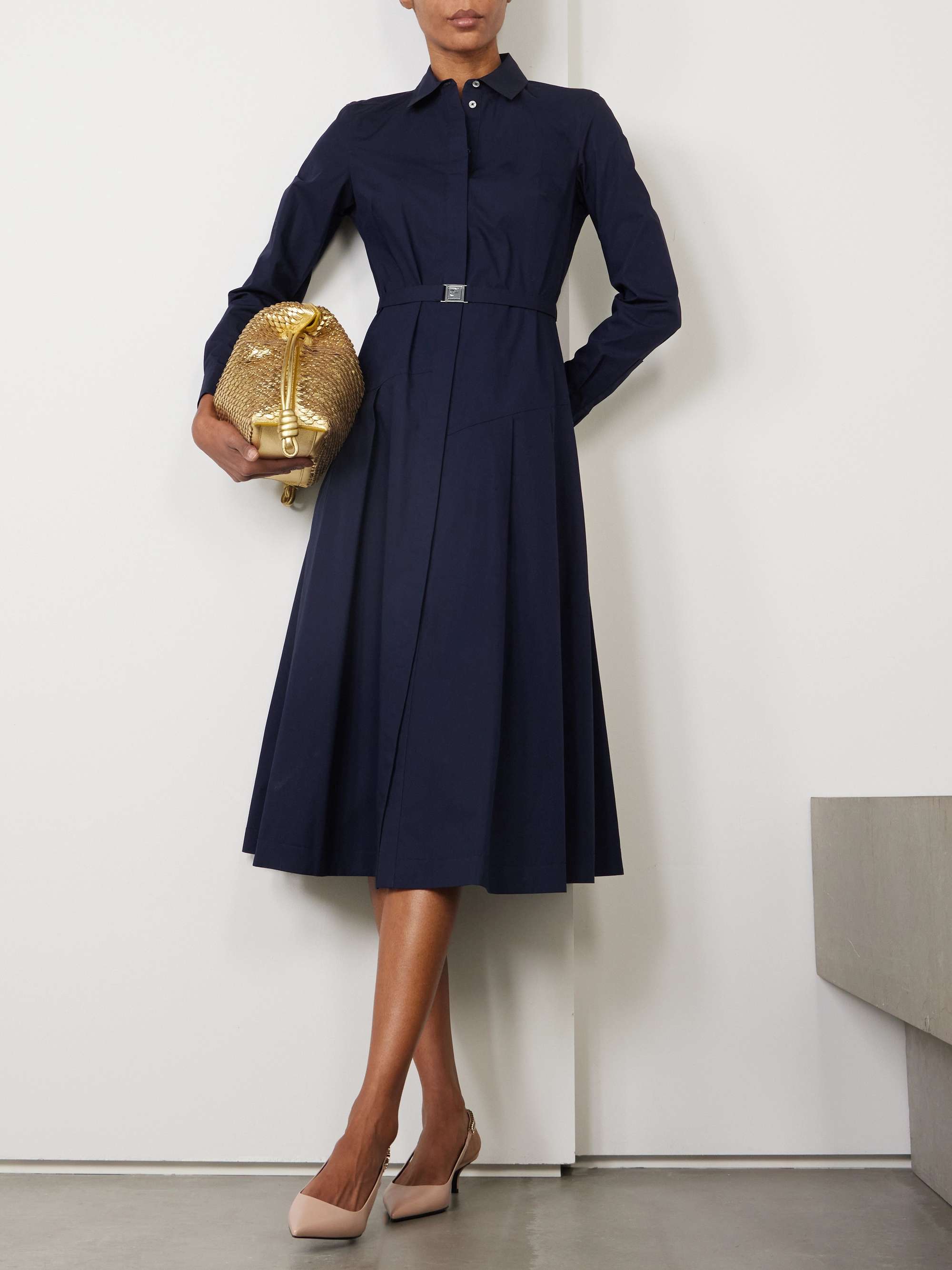 Belted cotton-blend poplin midi shirt dress view