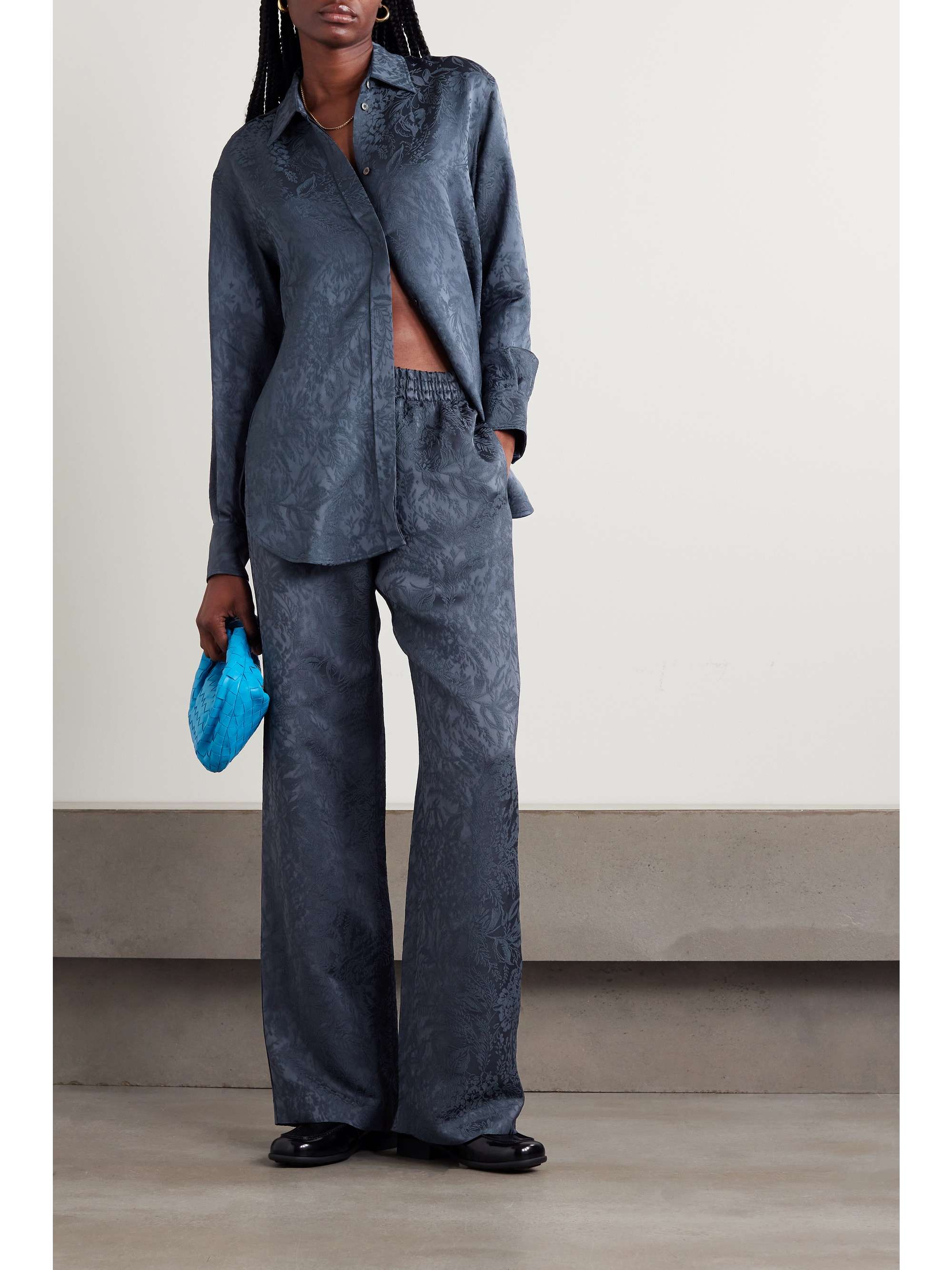 Journey studded satin-jacquard wide-leg pants view