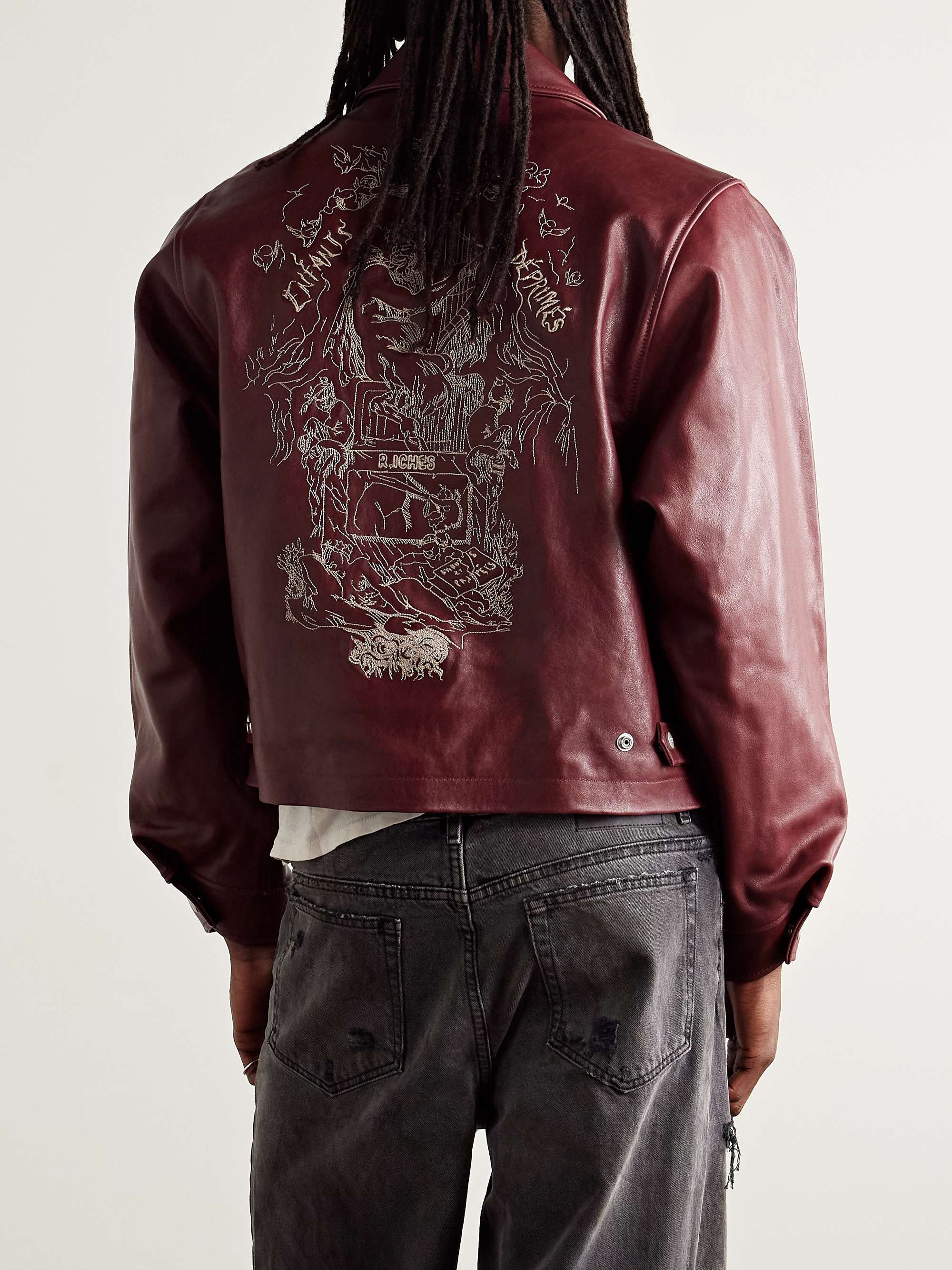 Principe de L'Amour Cropped Embroidered Leather Jacket view