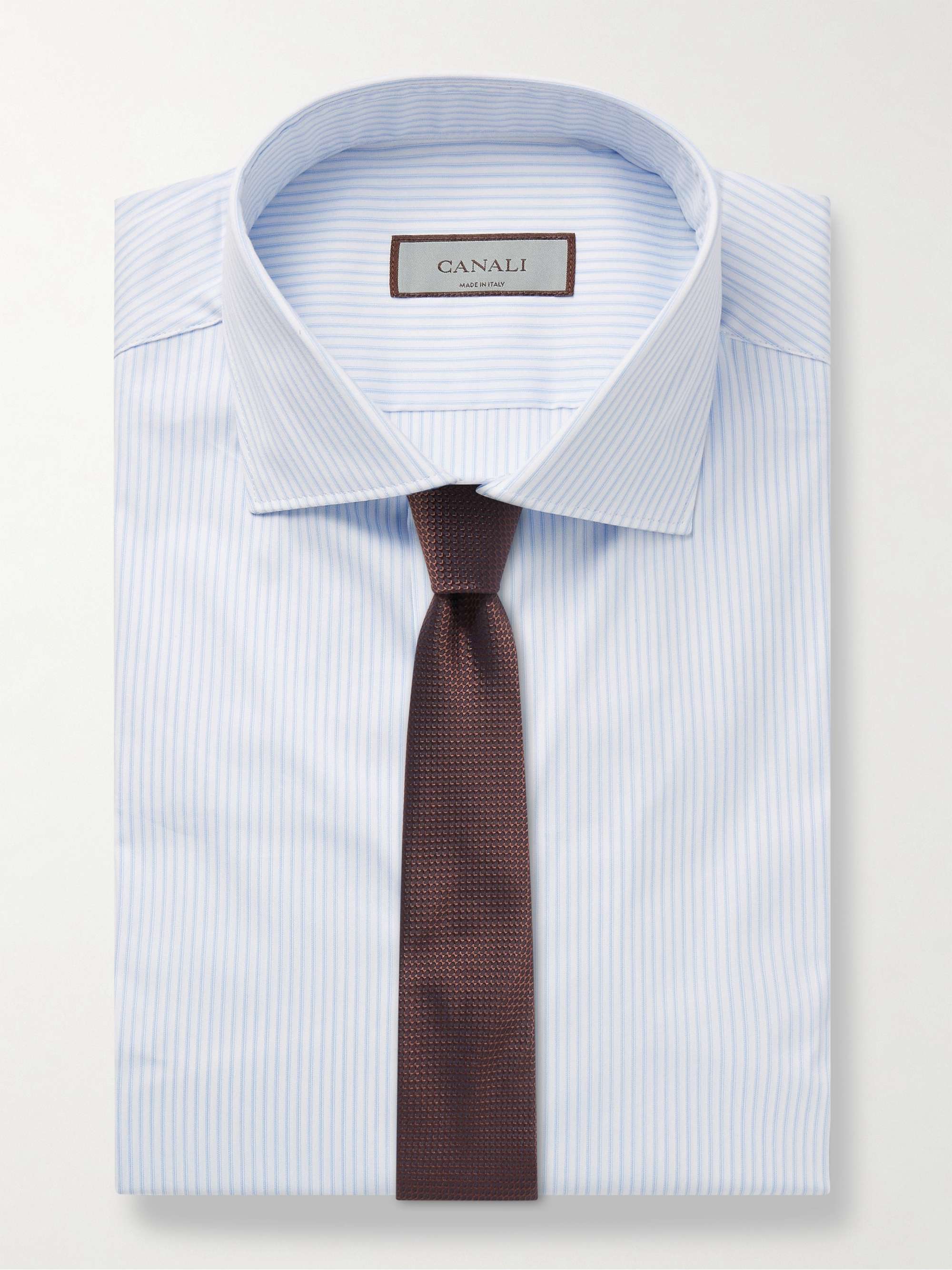 Cutaway-Collar Striped Cotton-Blend Poplin Shirt view