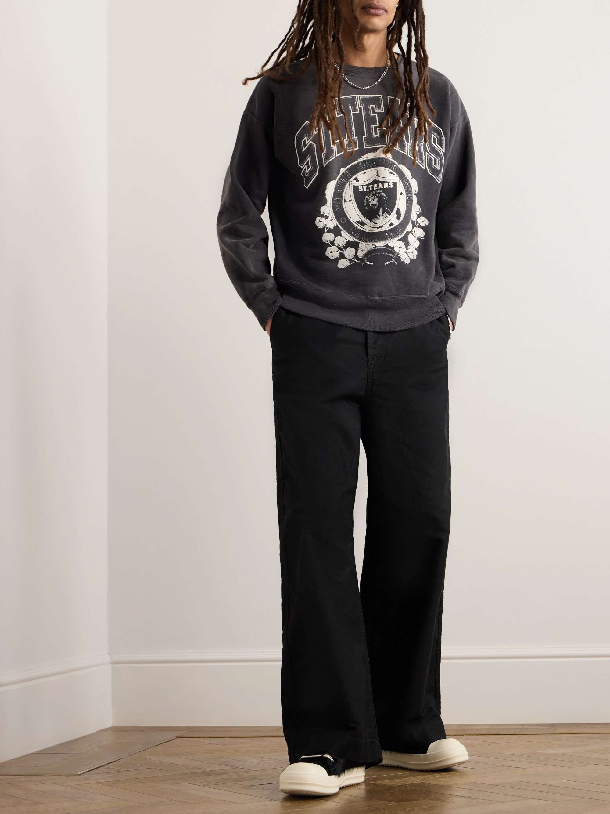 + Denim Tears Saint Tears Distressed Printed Cotton-Jersey Sweatshirt view