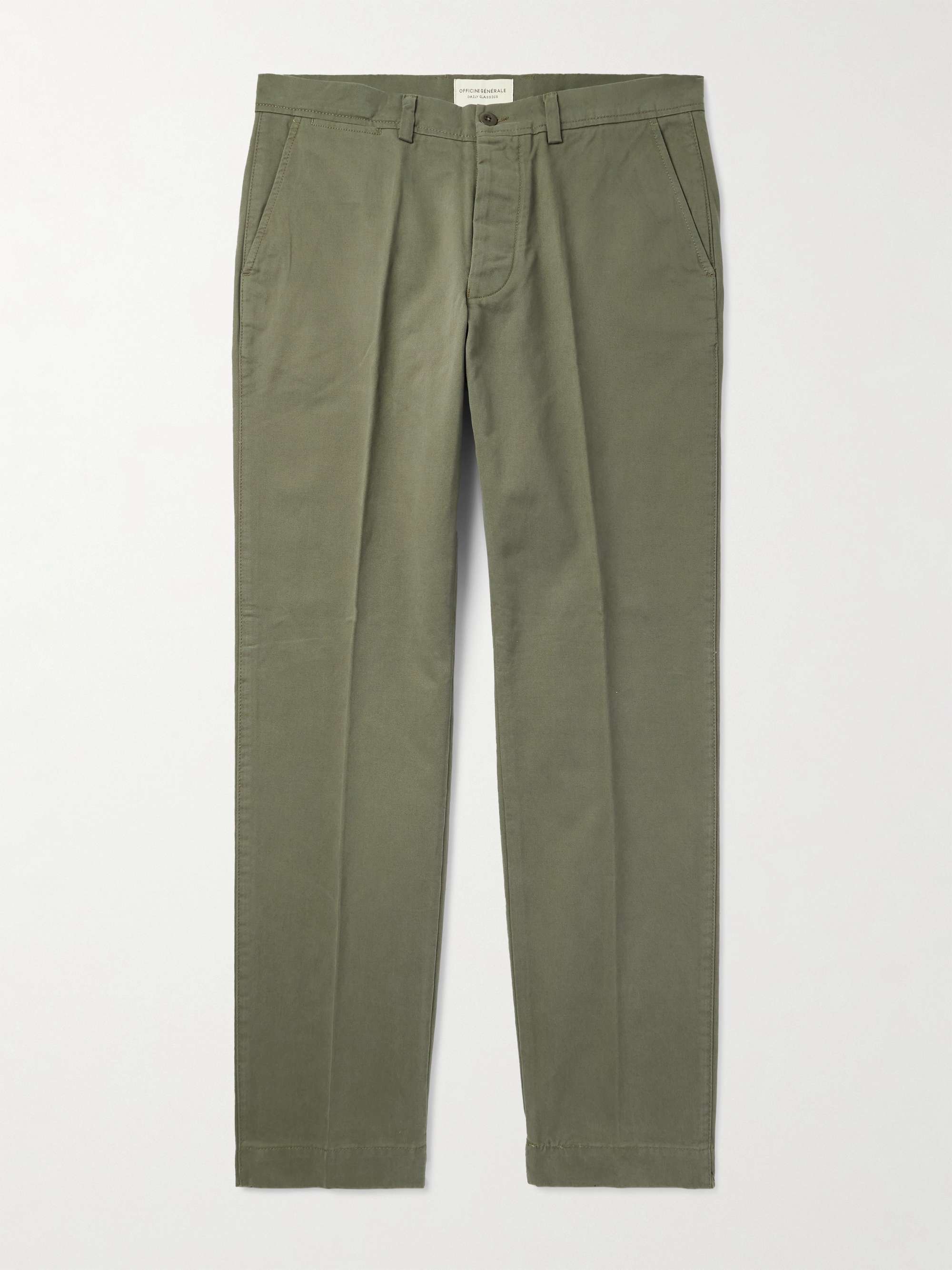 Straight-Leg Garment-Dyed Cotton-Twill Trousers view