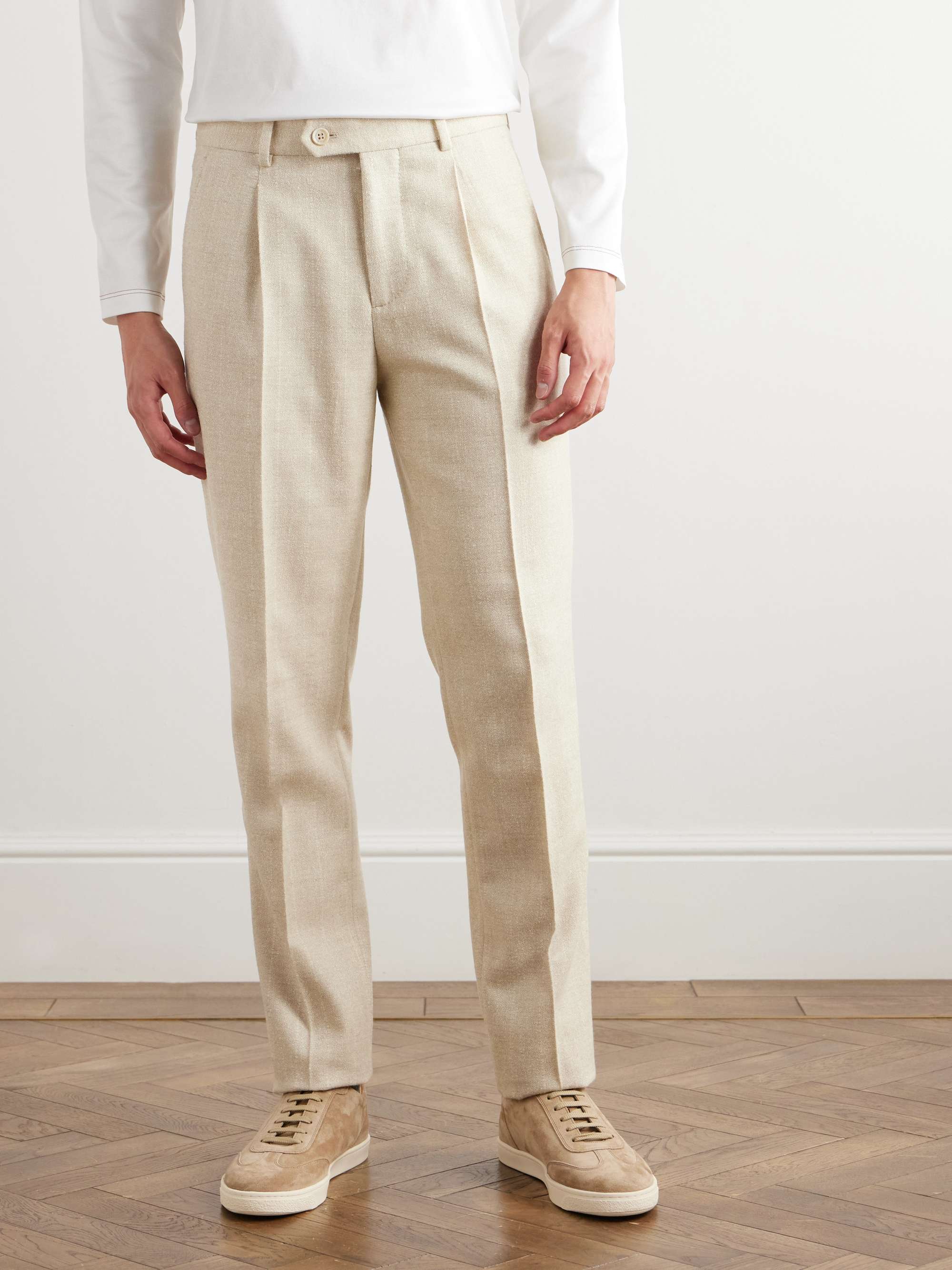 Tapered Pleated Pinstriped Bouclé Suit Trousers view