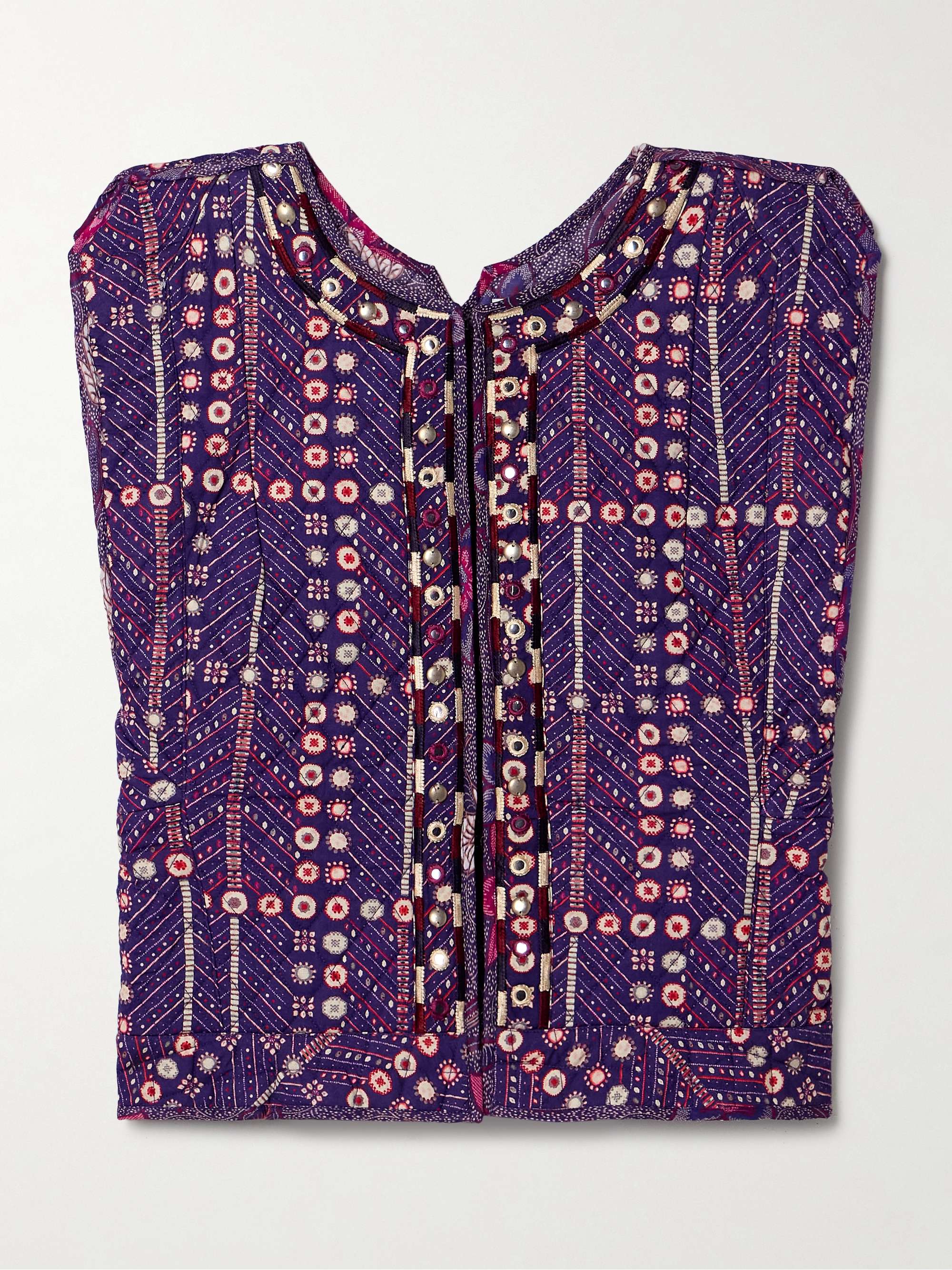 Cerza quilted embellished printed cotton vest view