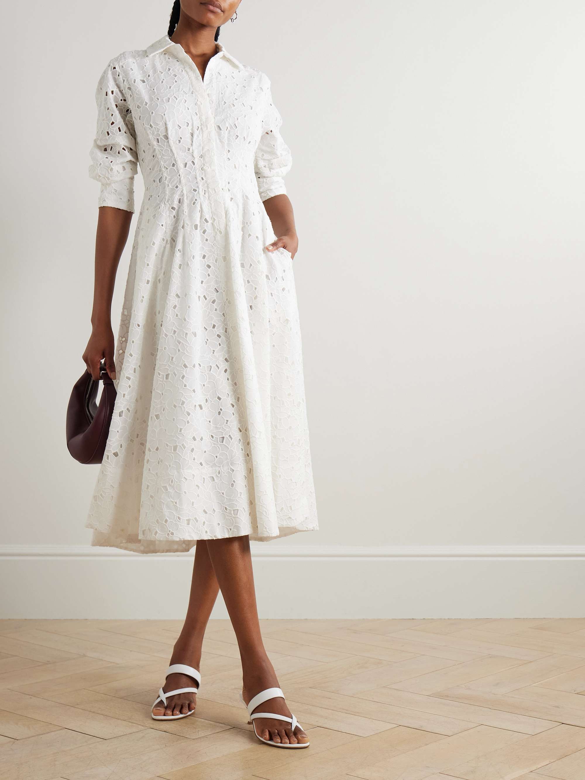 Jazz pleated broderie anglaise cotton midi shirt dress view