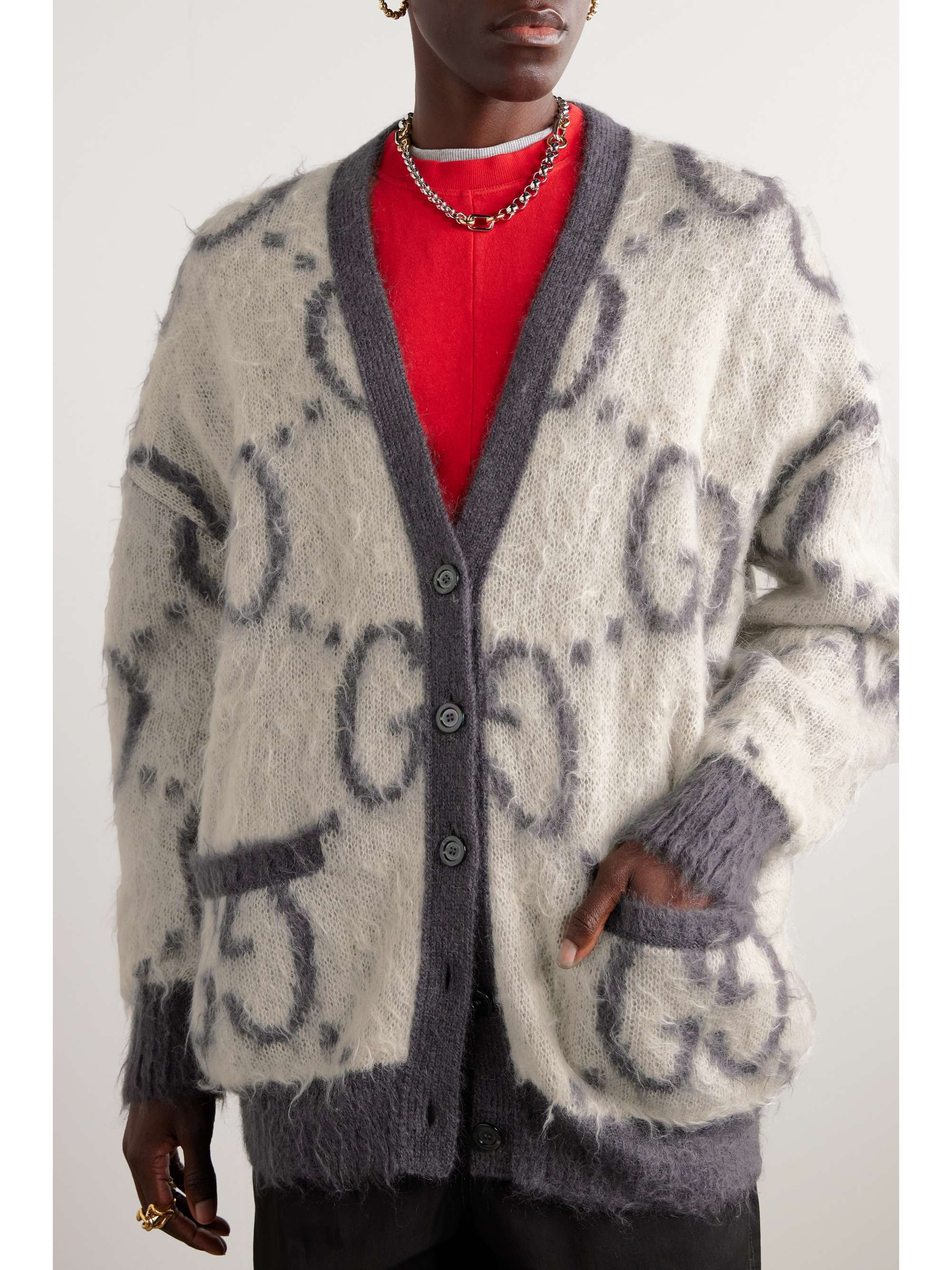 Oversized reversible intarsia mohair-blend cardigan view
