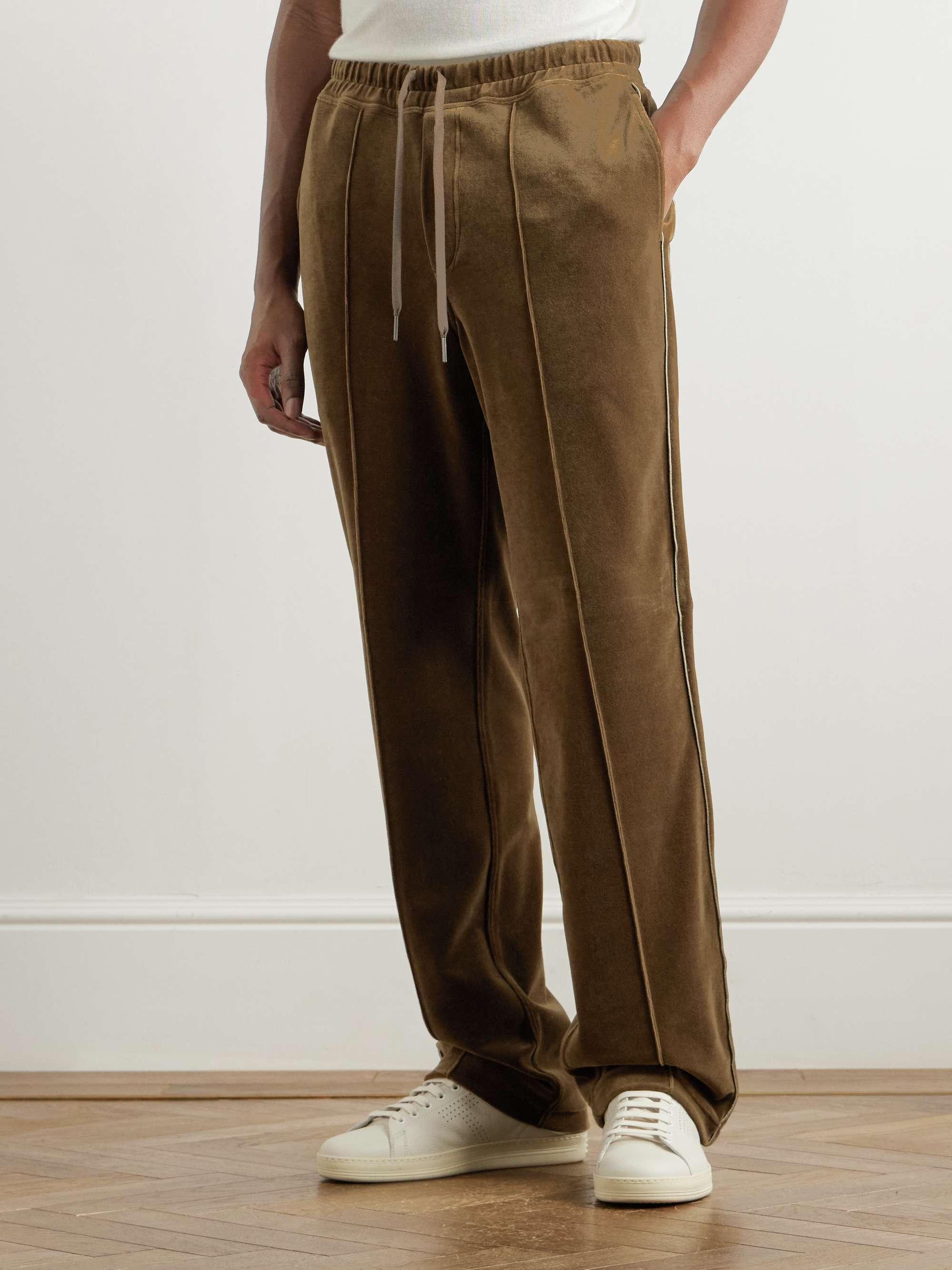Straight-Leg Cotton-Blend Velour Track Pants view