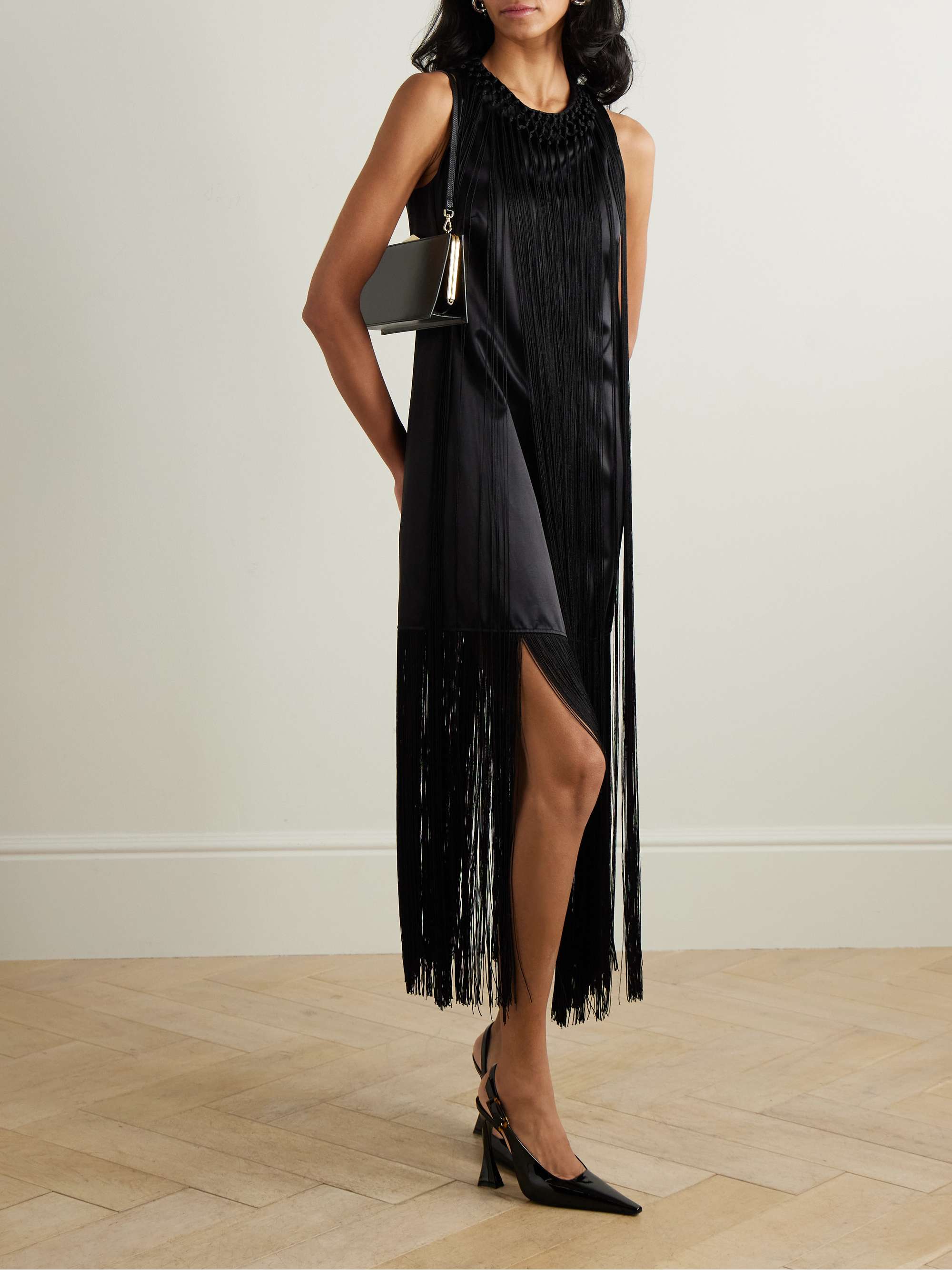 Celeste fringed duchesse silk-satin mini dress view