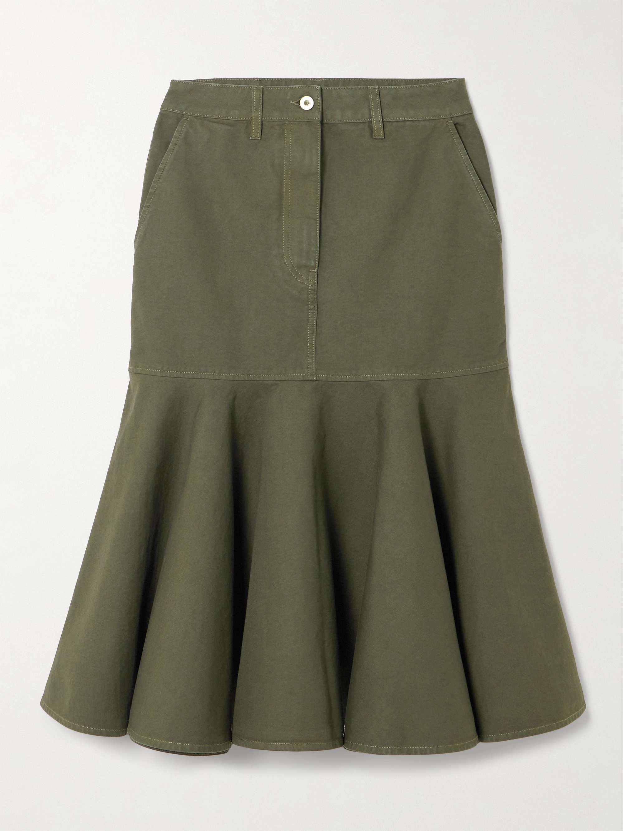Ruffled leather-trimmed cotton-twill midi skirt view
