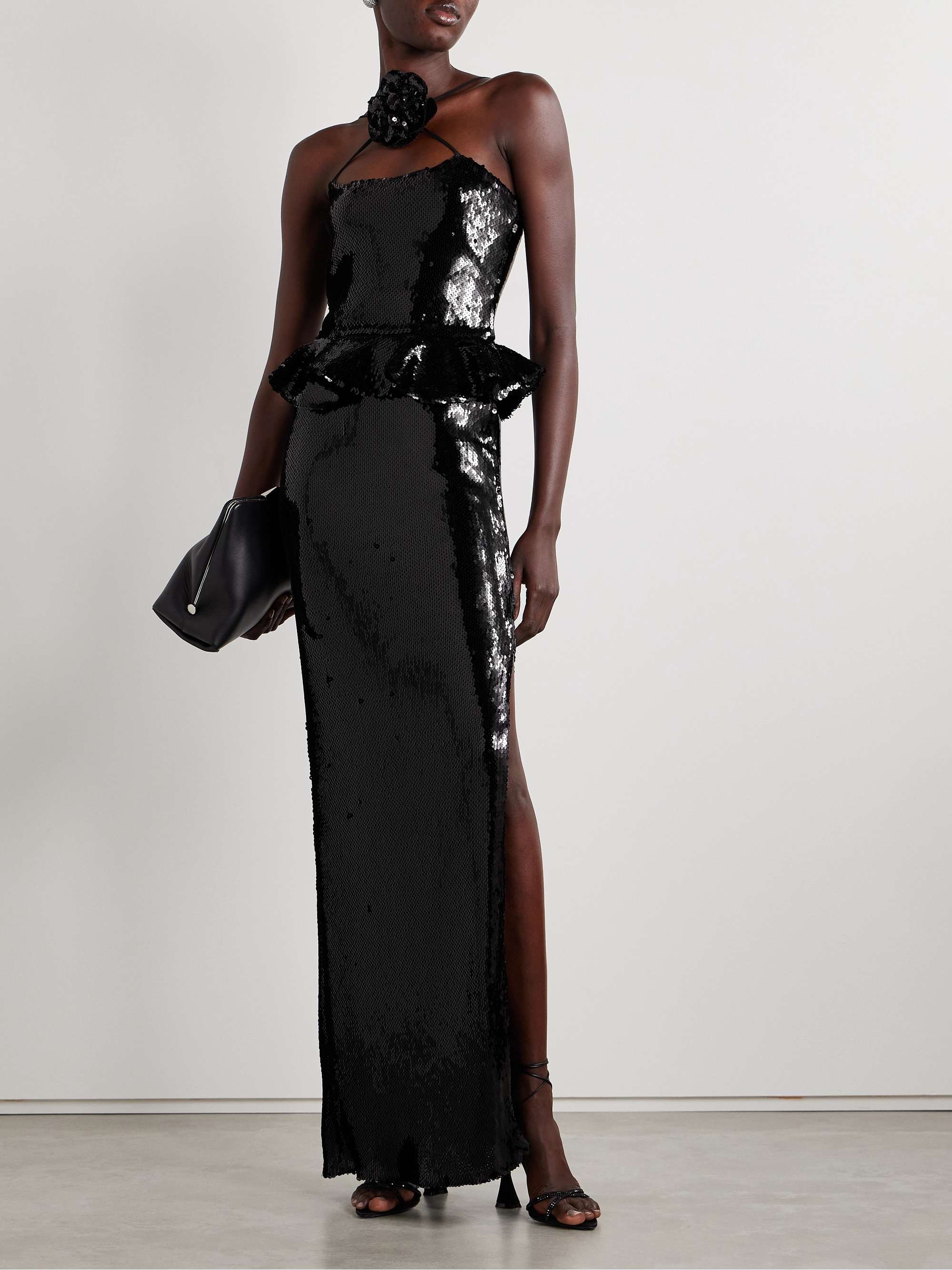 Sequined tulle peplum gown view