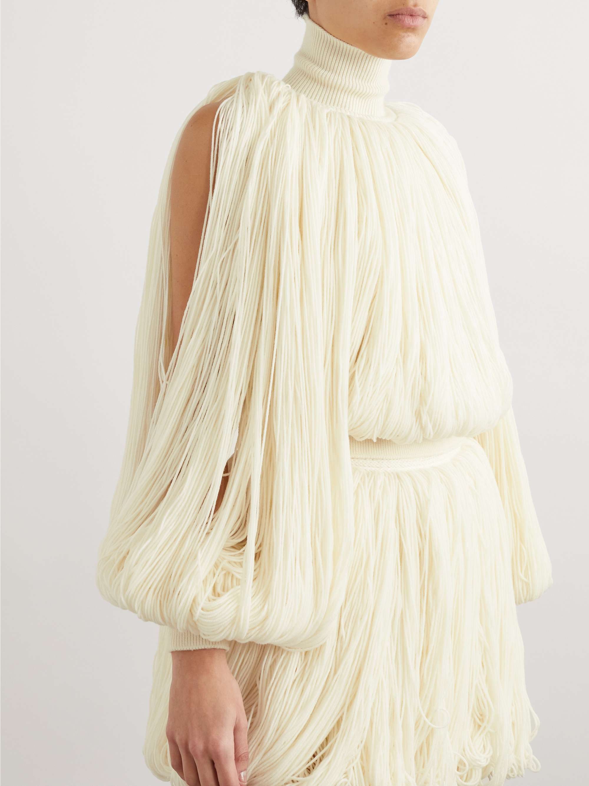 Fringed wool-blend turtleneck top view