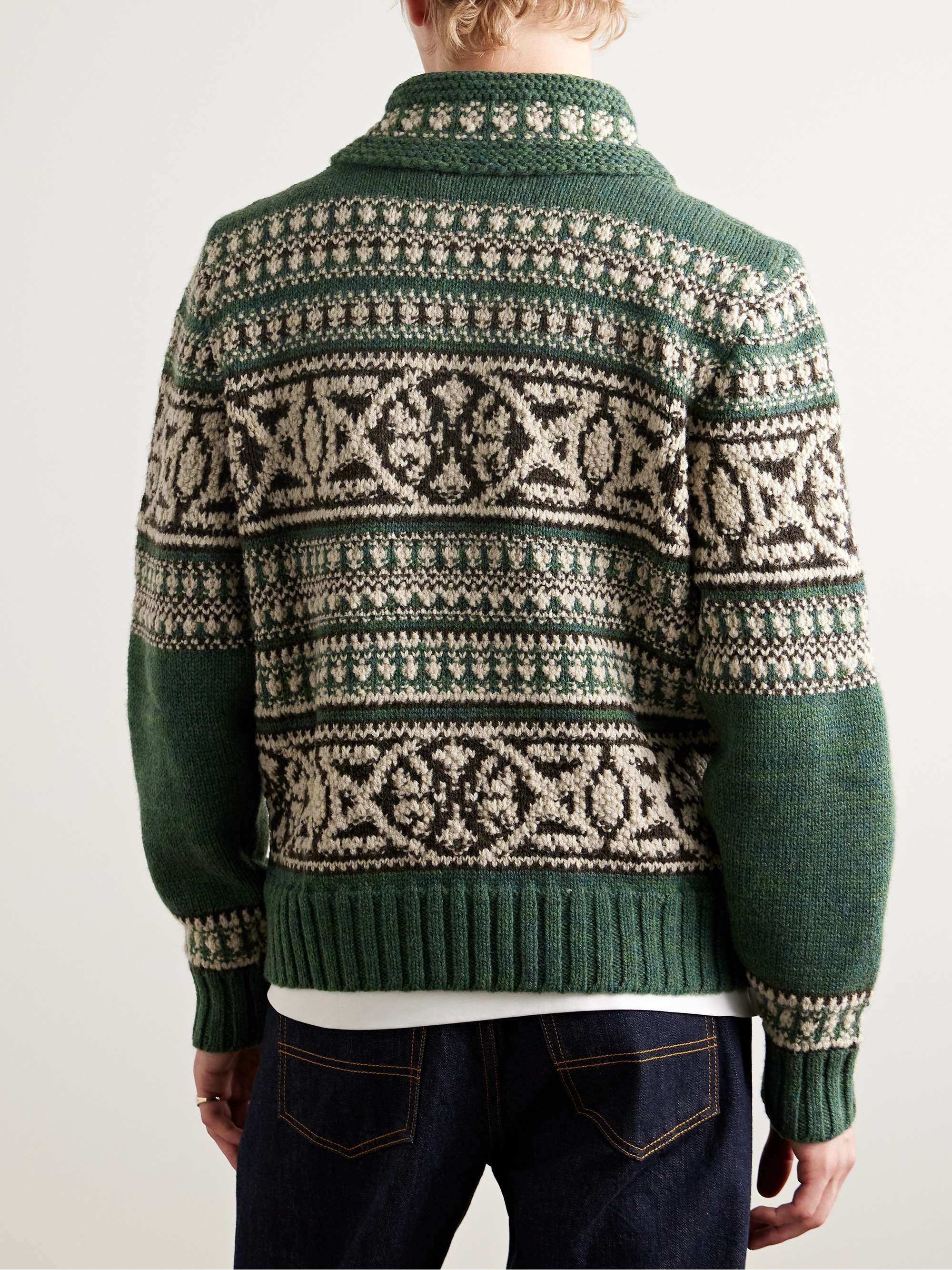 Shawl-Collar Jacquard-Knit Wool Zip-Up Cardigan view