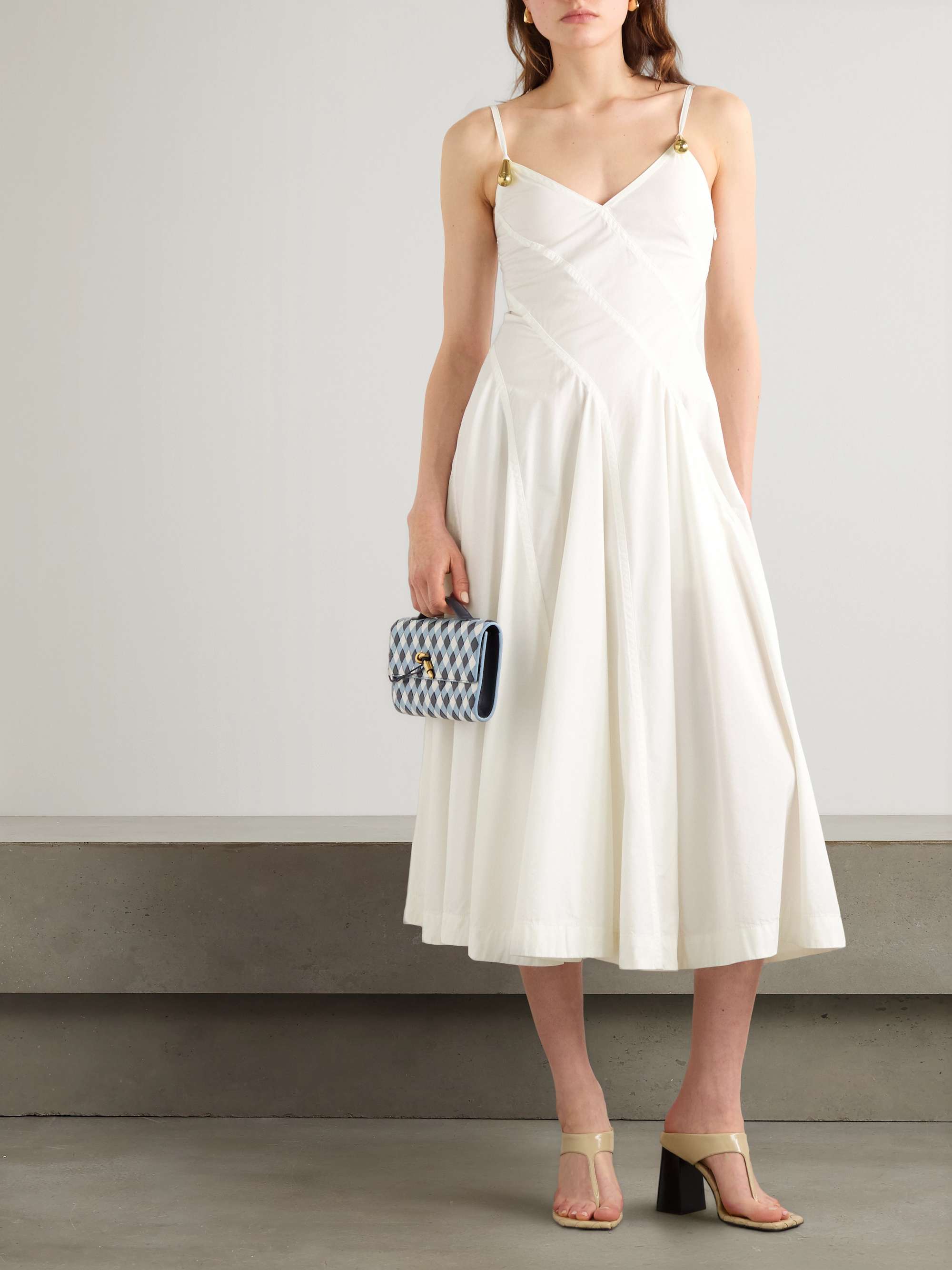 Embellished pleated cotton-blend poplin midi dress view