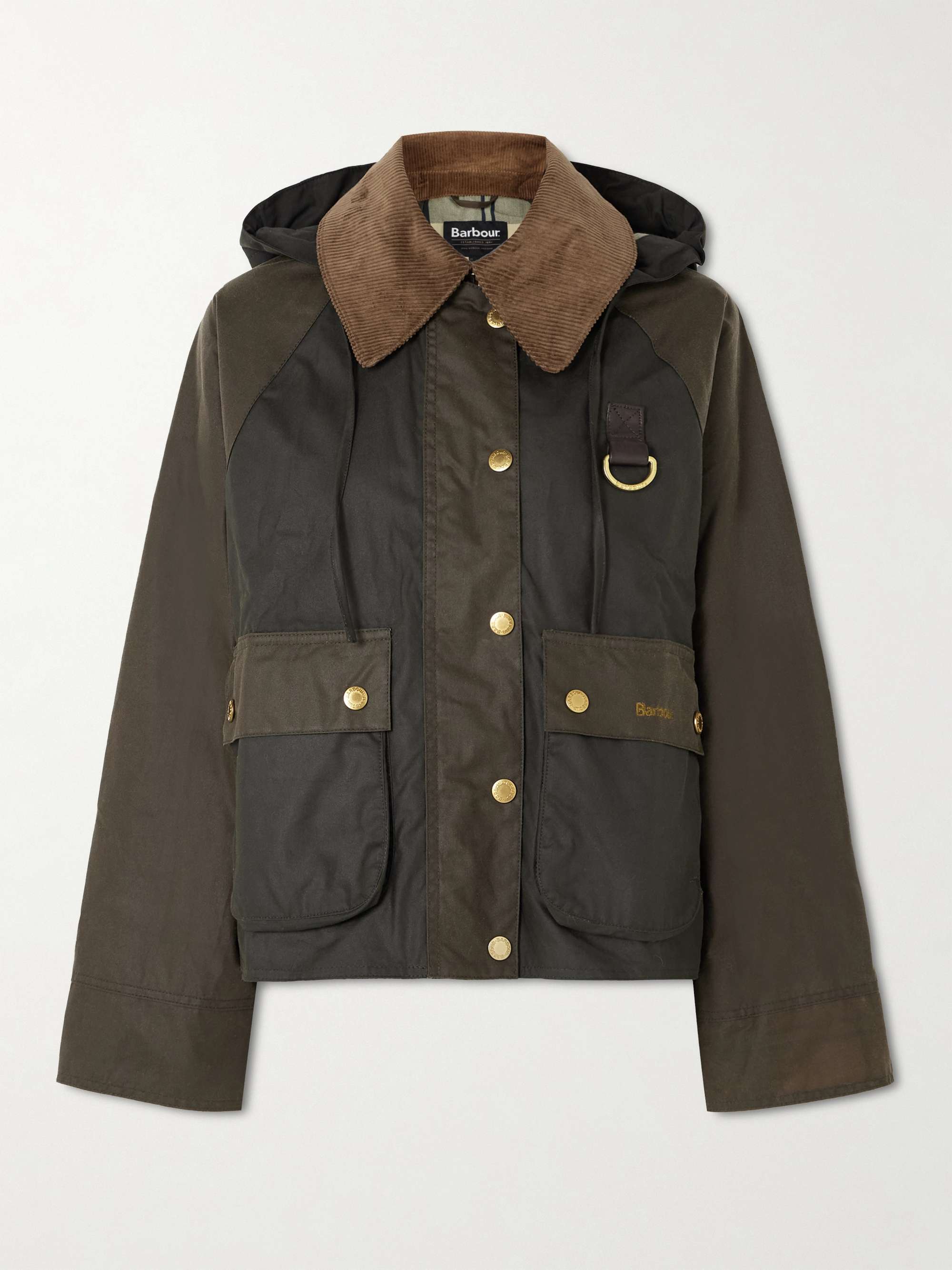 Reighton Spey hooded corduroy-trimmed waxed-cotton jacket view