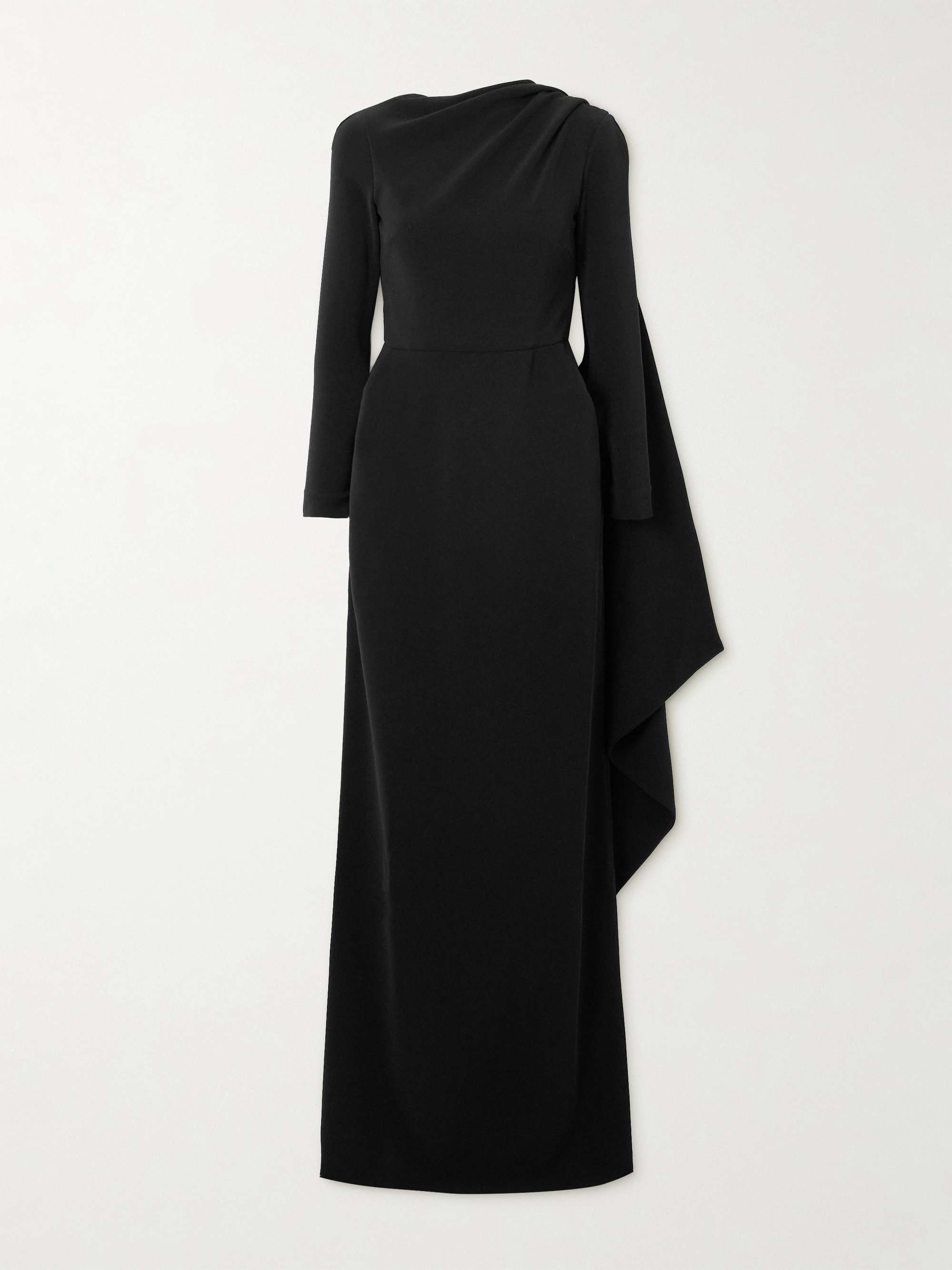 Cape-effect open-back crepe gown view
