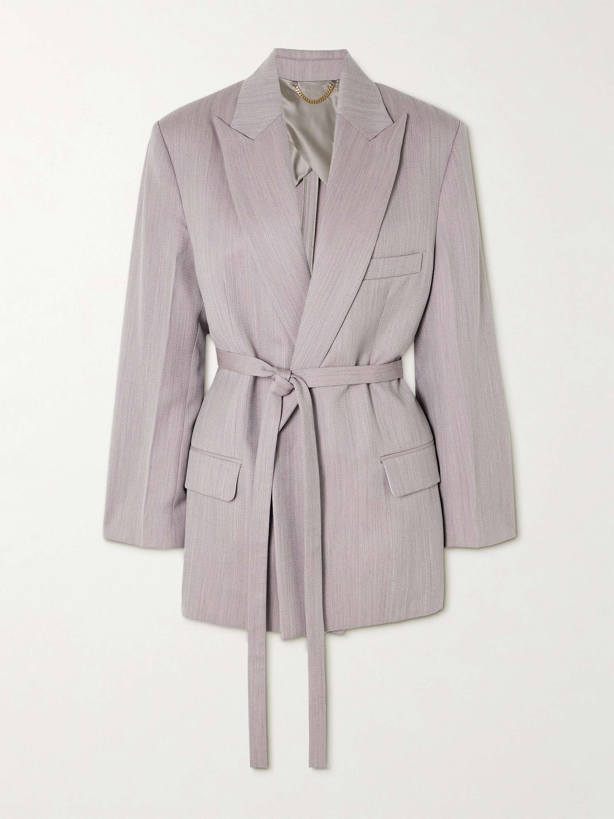 Belted textured-wool blazer view