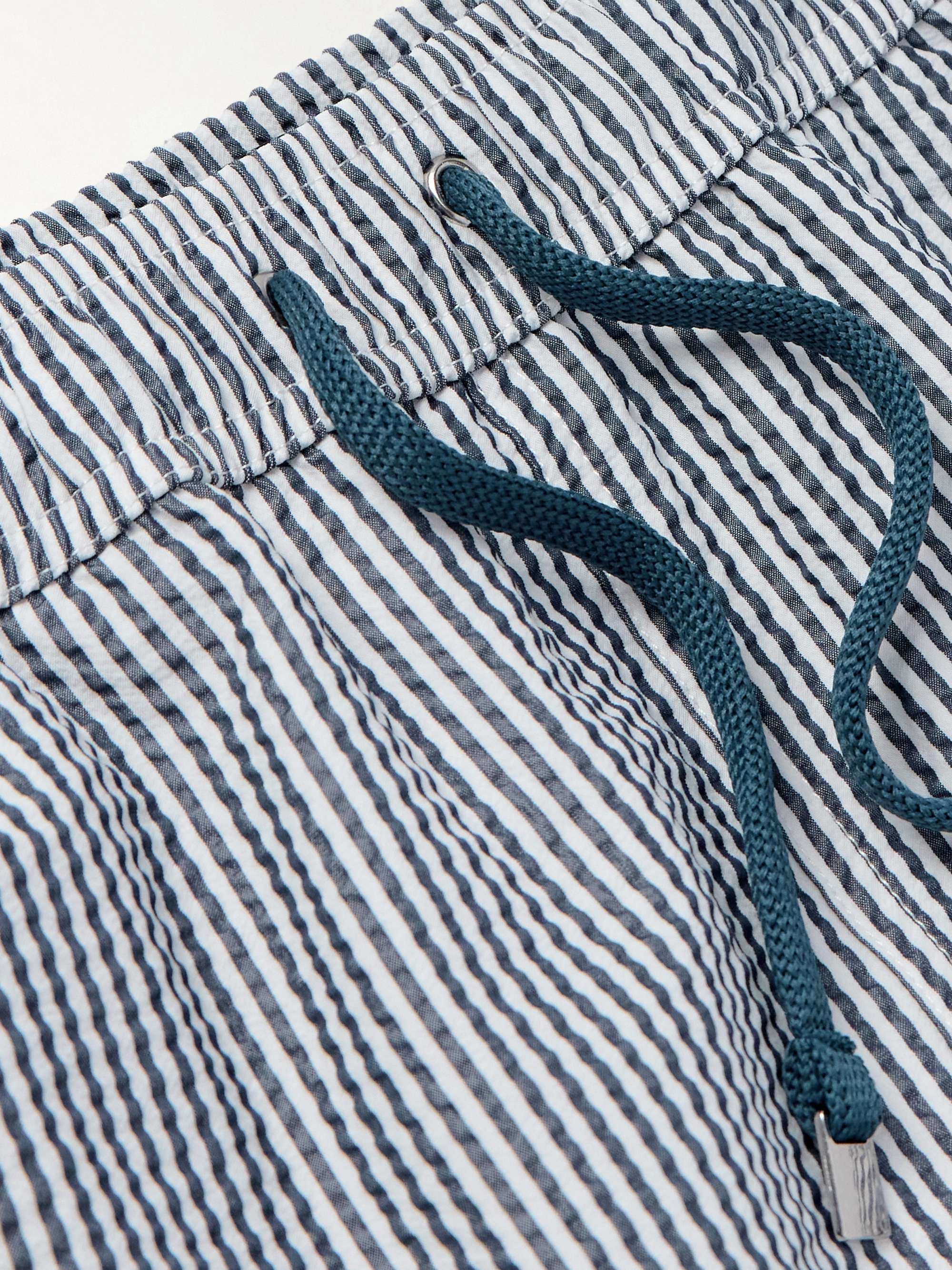 Straight-Leg Mid-Length Striped Seersucker Shorts view