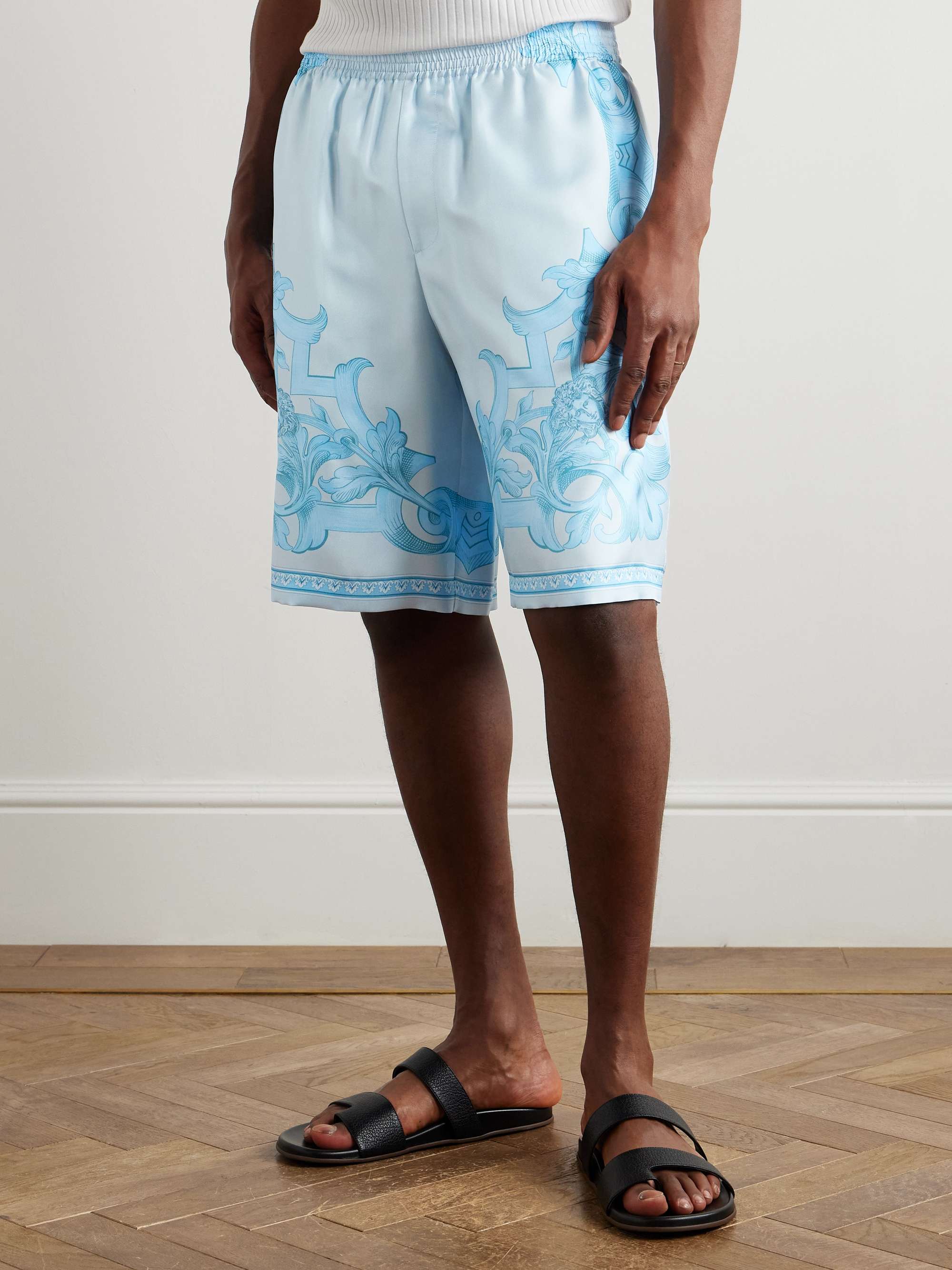 Straight-Leg Printed Silk-Twill Shorts view